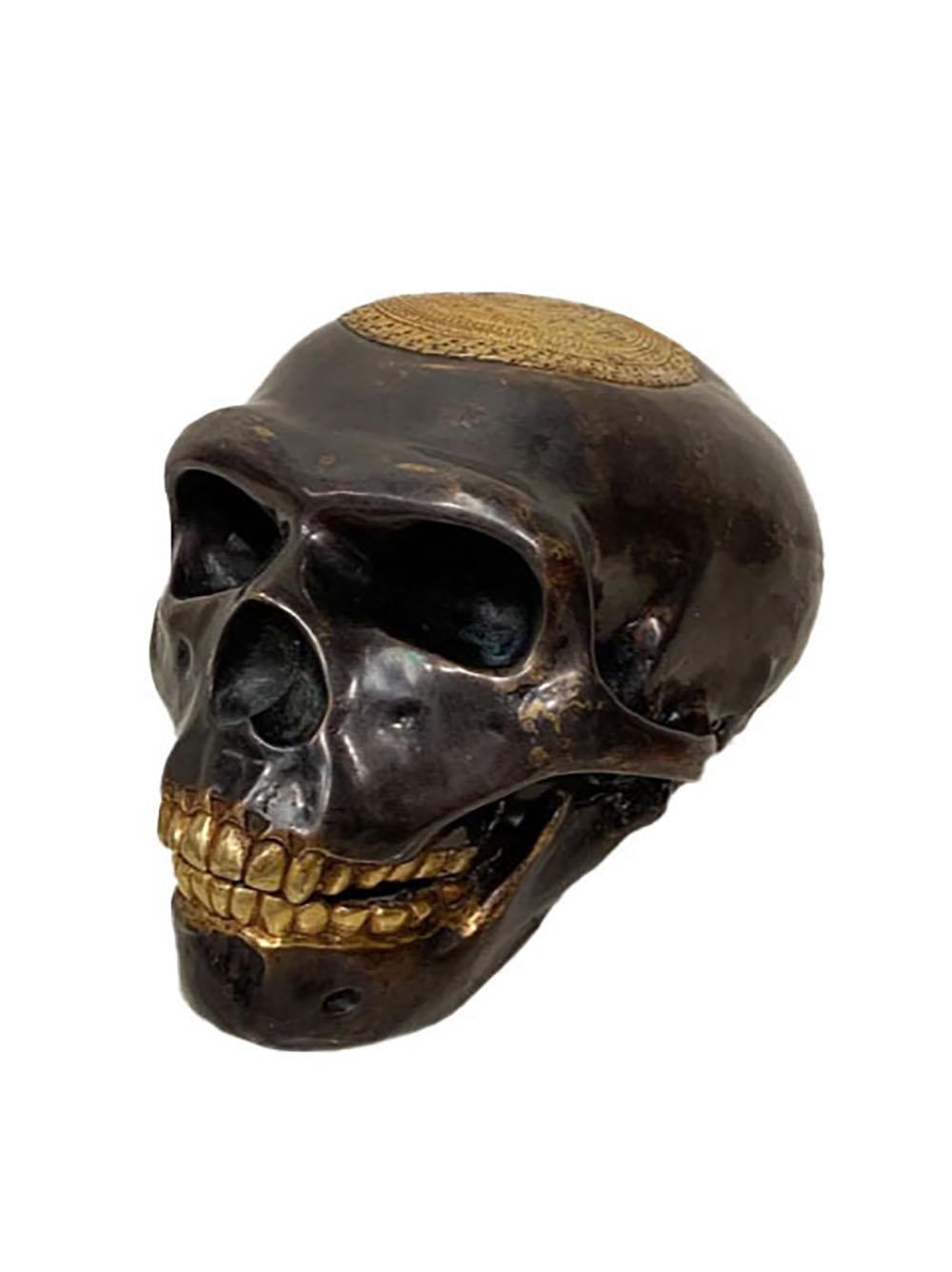 Contemporary Tibetan Bronze Skull Sculpture  For Sale 3