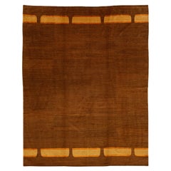Contemporary Tibetan Brown Wool and Silk Rug Showcasing an Art Deco Design
