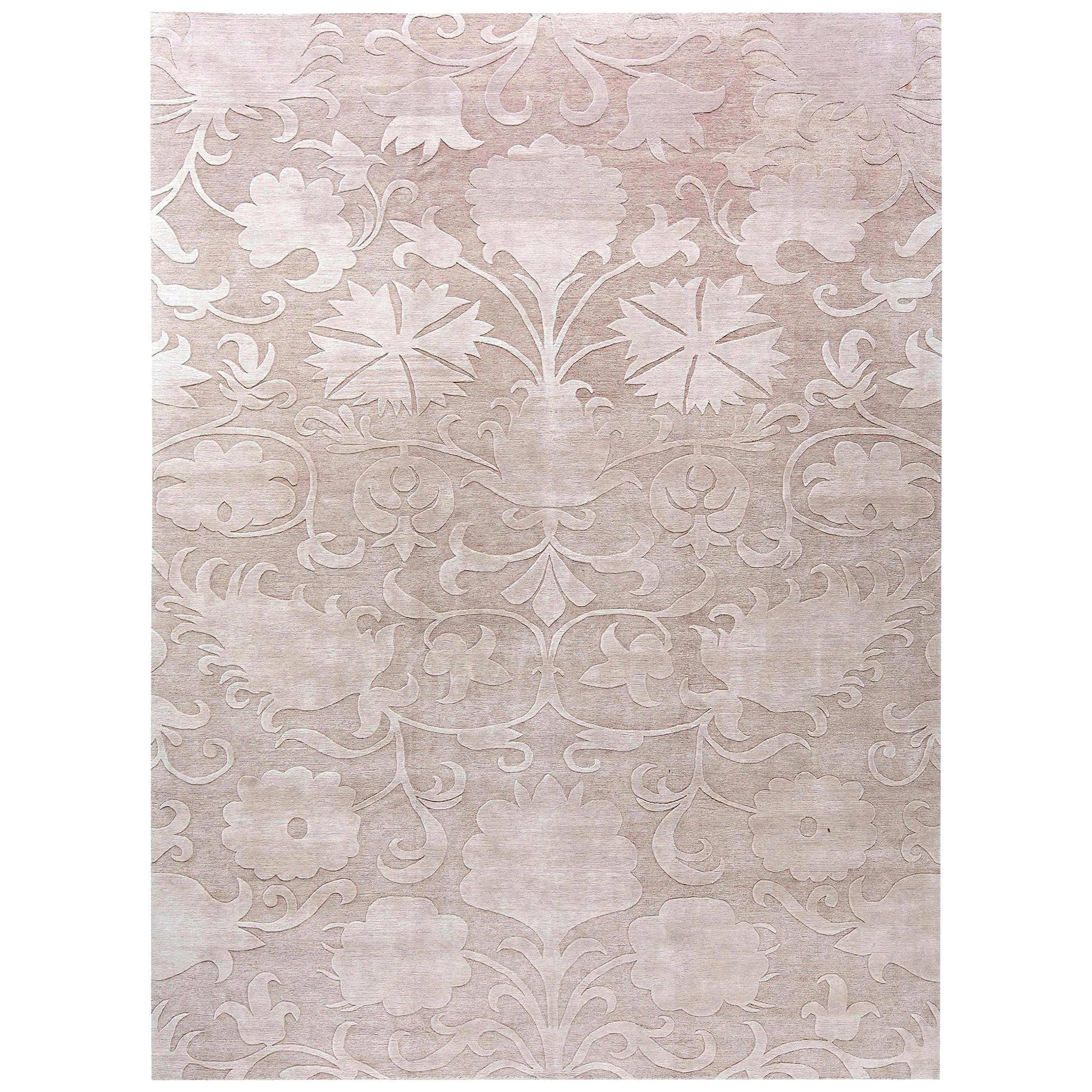 Contemporary Tibetan Marble Floral Hand Knotted Wool Rug by Doris Leslie Blau For Sale