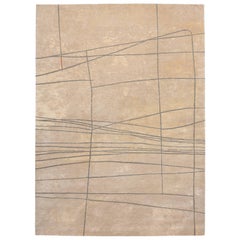 Contemporary Tibetan Rug Hand-Knotted in Nepal, Golden Beige, Sand, Grey Green