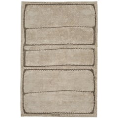 Contemporary Tibetan Rug Hand-Knotted in Nepal, Grey Beige - Brown, White