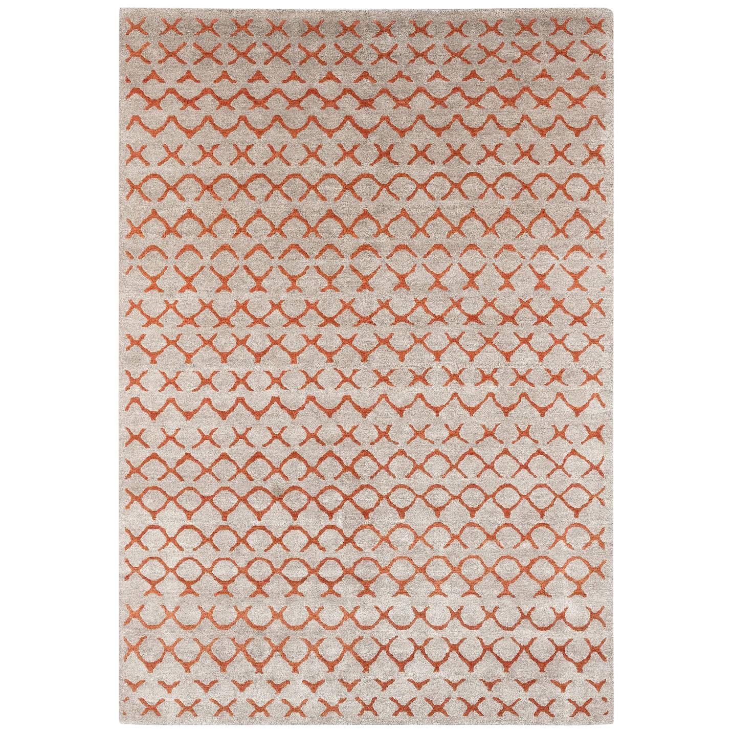 Contemporary Tibetan Rug hand-knotted in Nepal, Light Beige - Brown, Orange For Sale
