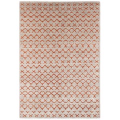 Contemporary Tibetan Rug hand-knotted in Nepal, Light Beige - Brown, Orange