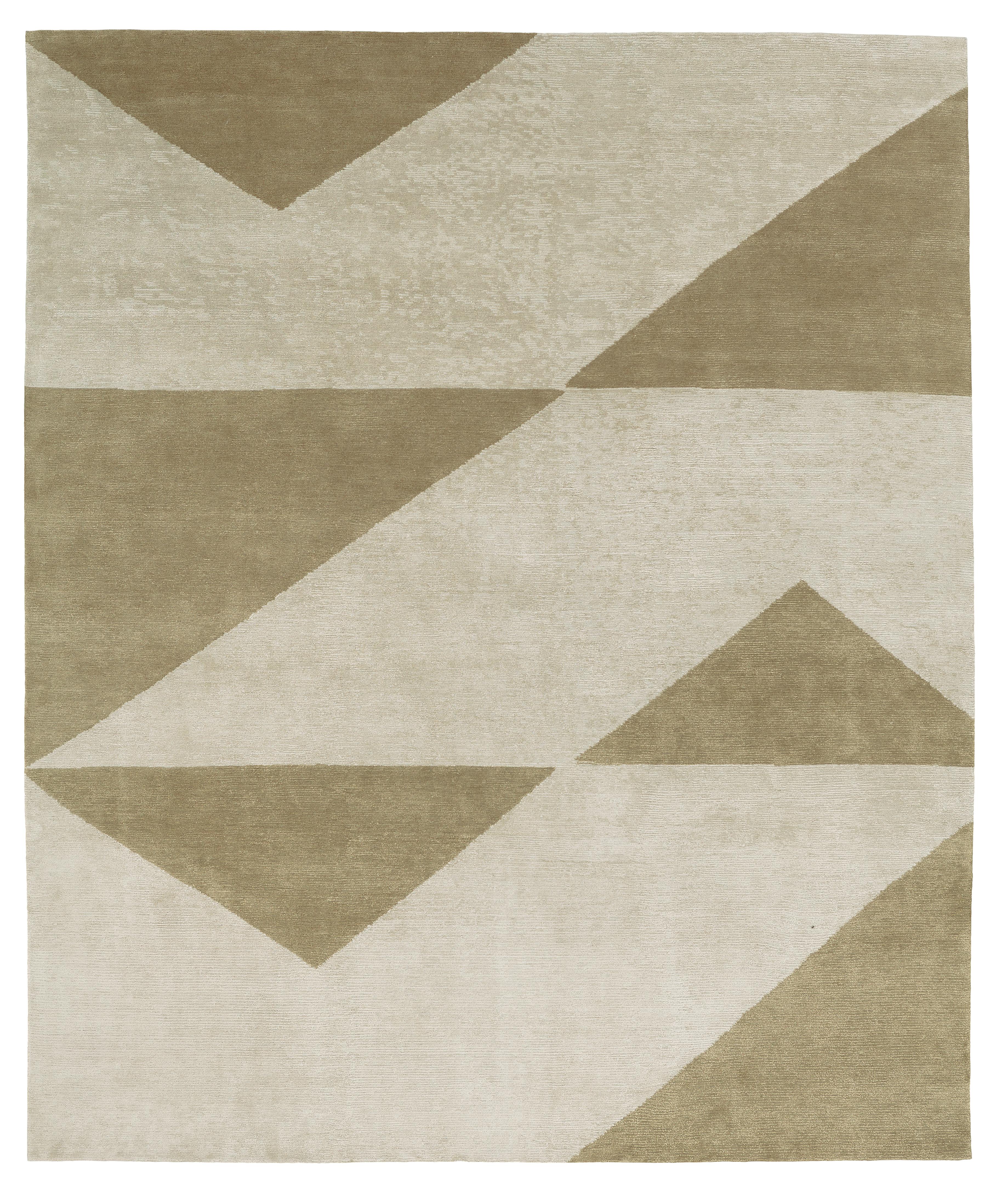 Scandinavian Modern Contemporary Tibetan Rug Hand-Knotted in Nepal, Light Grey - Brass For Sale