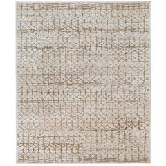 Contemporary Tibetan Rug Hand-Knotted in Nepal, Light Grey, Hemp