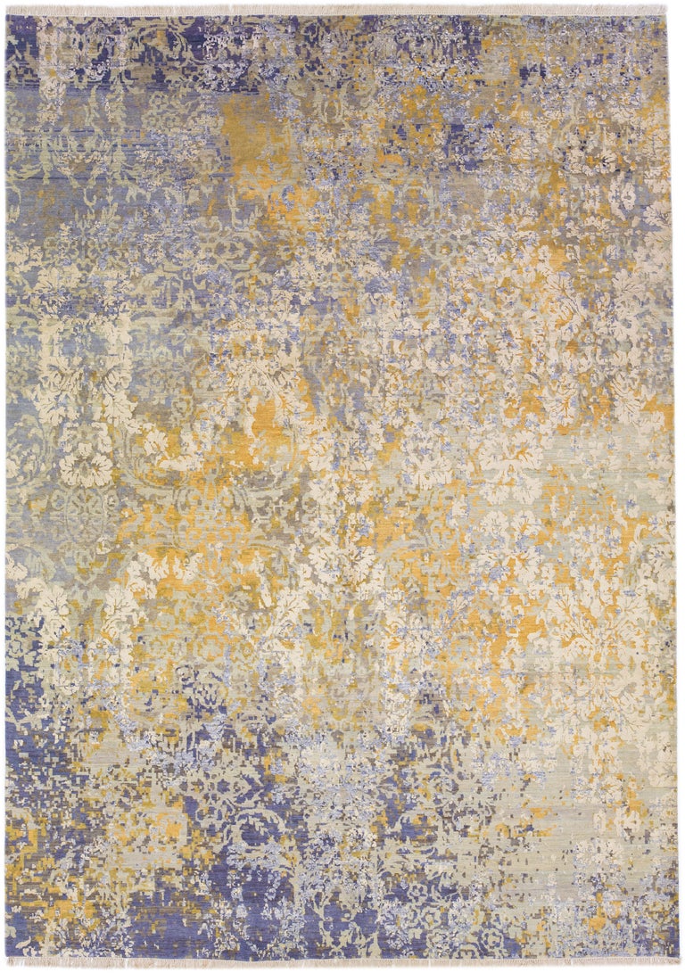 Contemporary Tibetan Wool and Silk Rug With Multicolor Abstract Pattern ...