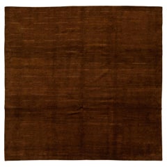 Contemporary Tibetan Wool & Silk Square Rug In Brown Color