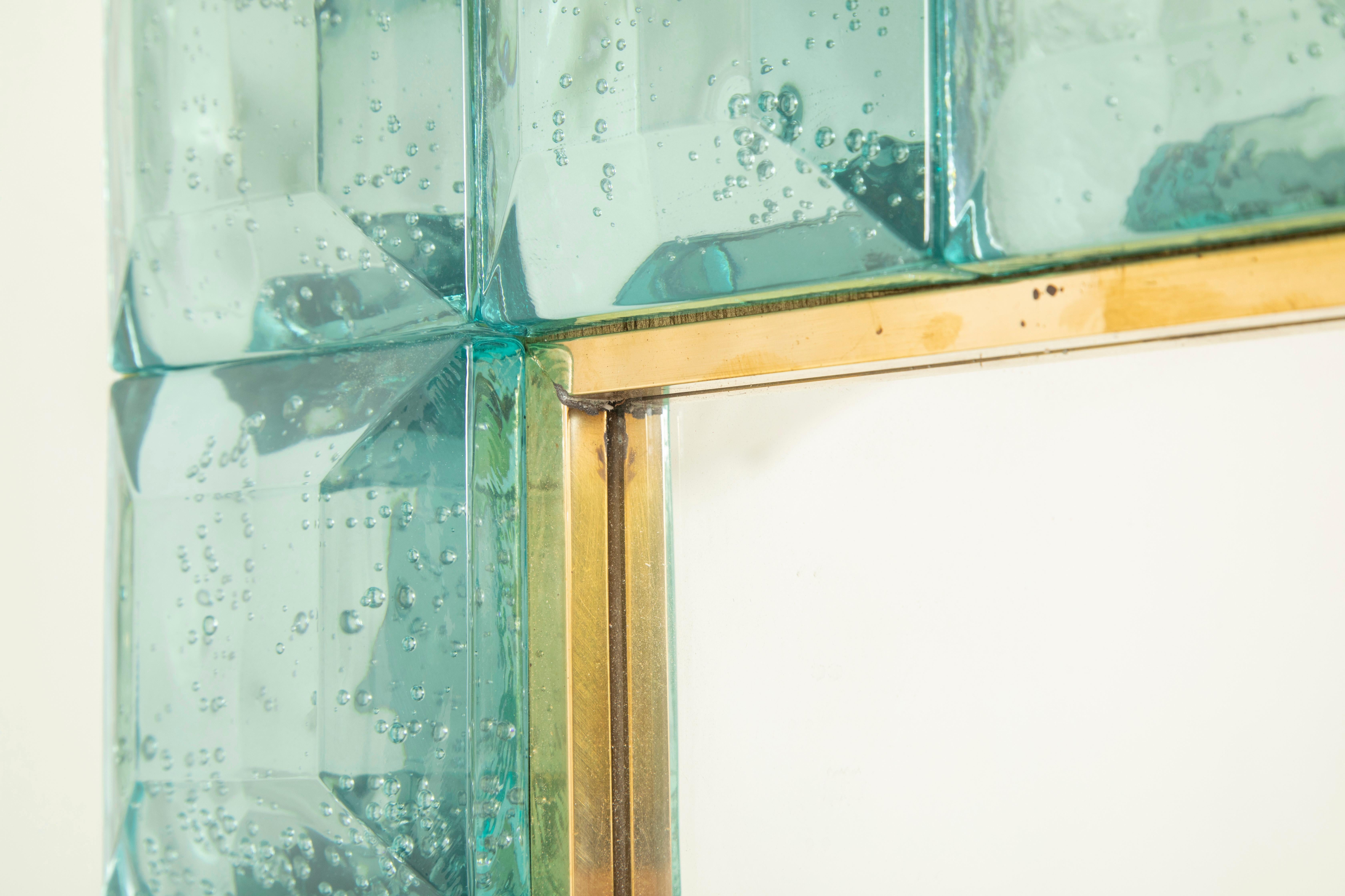 Brass Contemporary Tiffany Blue Diamond Murano Glass Mirror, Available Now.
