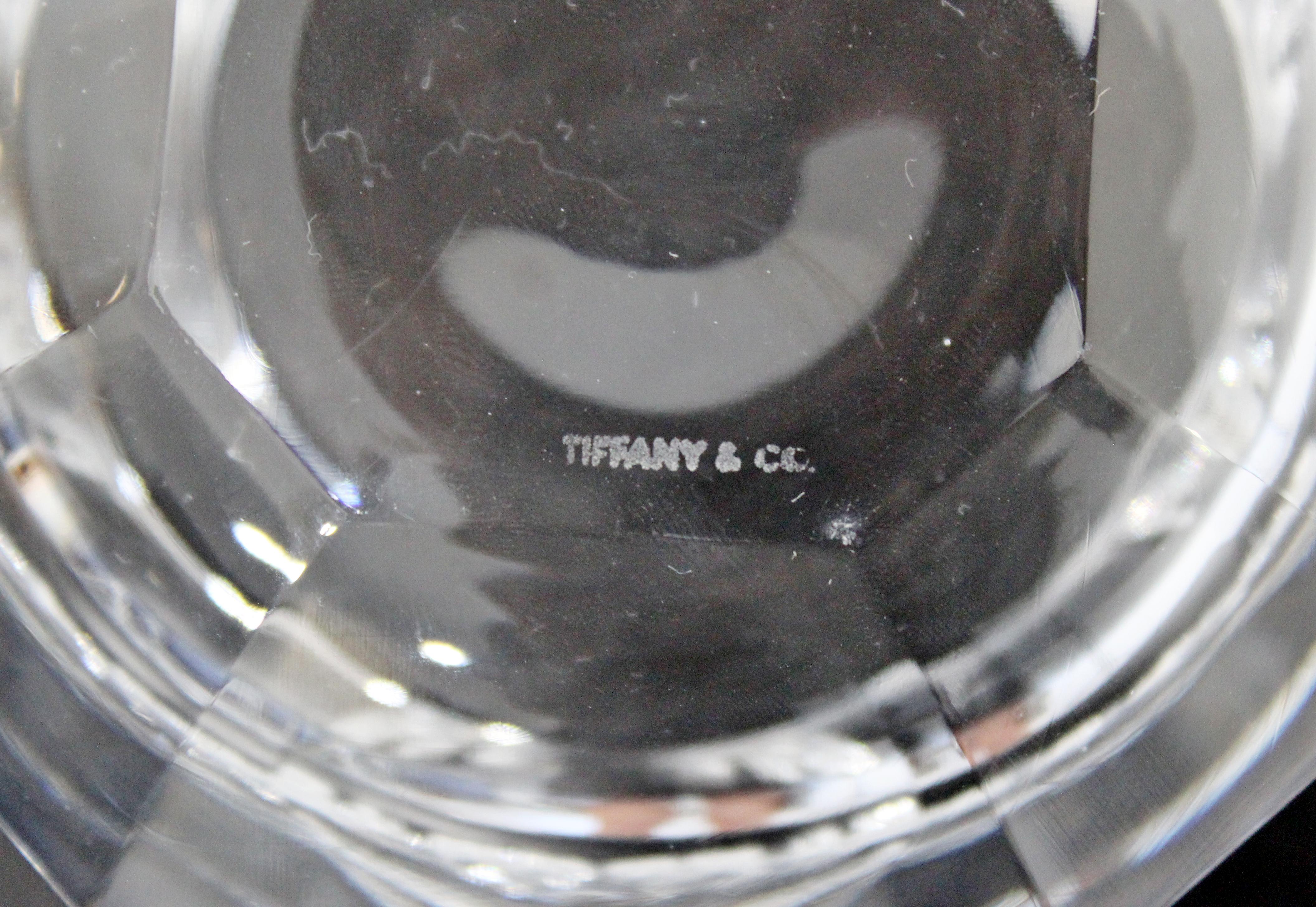 20th Century Contemporary Tiffany & Co Signed Crystal Glass Lidded Jar Vessel Table Sculpture