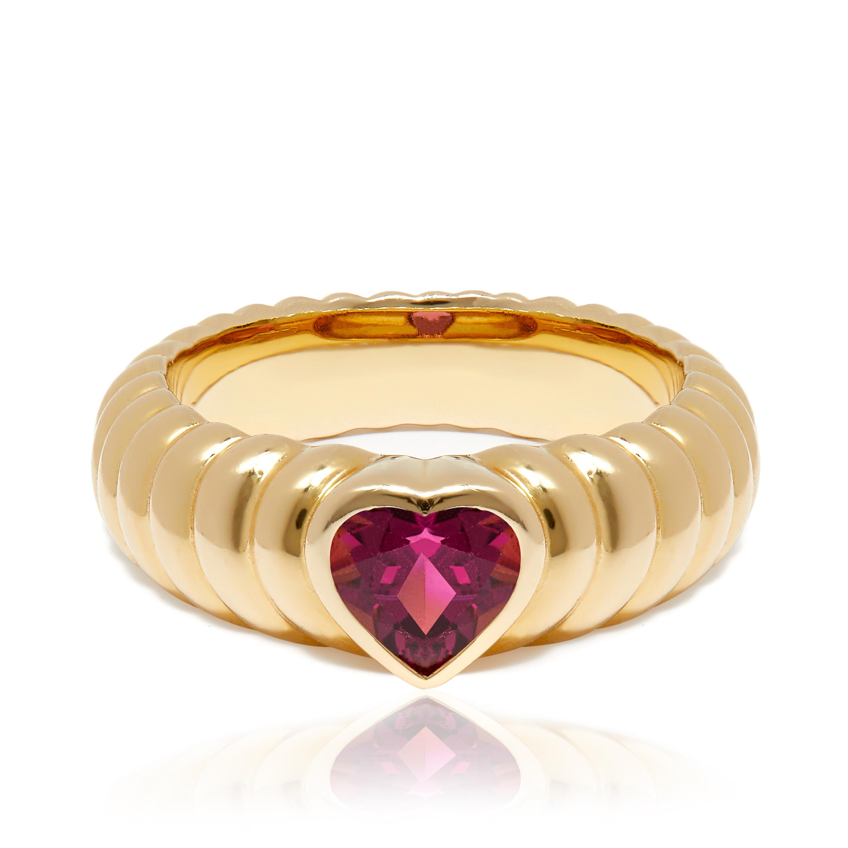 A sweet Tiffany & Co. signed heart shaped tourmaline ring. This ring makes a perfect pinky ring, thanks to its size. The perfect everyday ring and makes a beautiful gift for a loved one. 