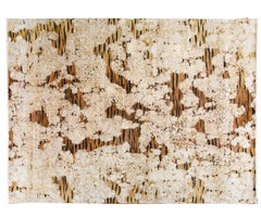 Contemporary Tiger Wool and Silk Hand-Knotted Indian Rug in Brown and Creme