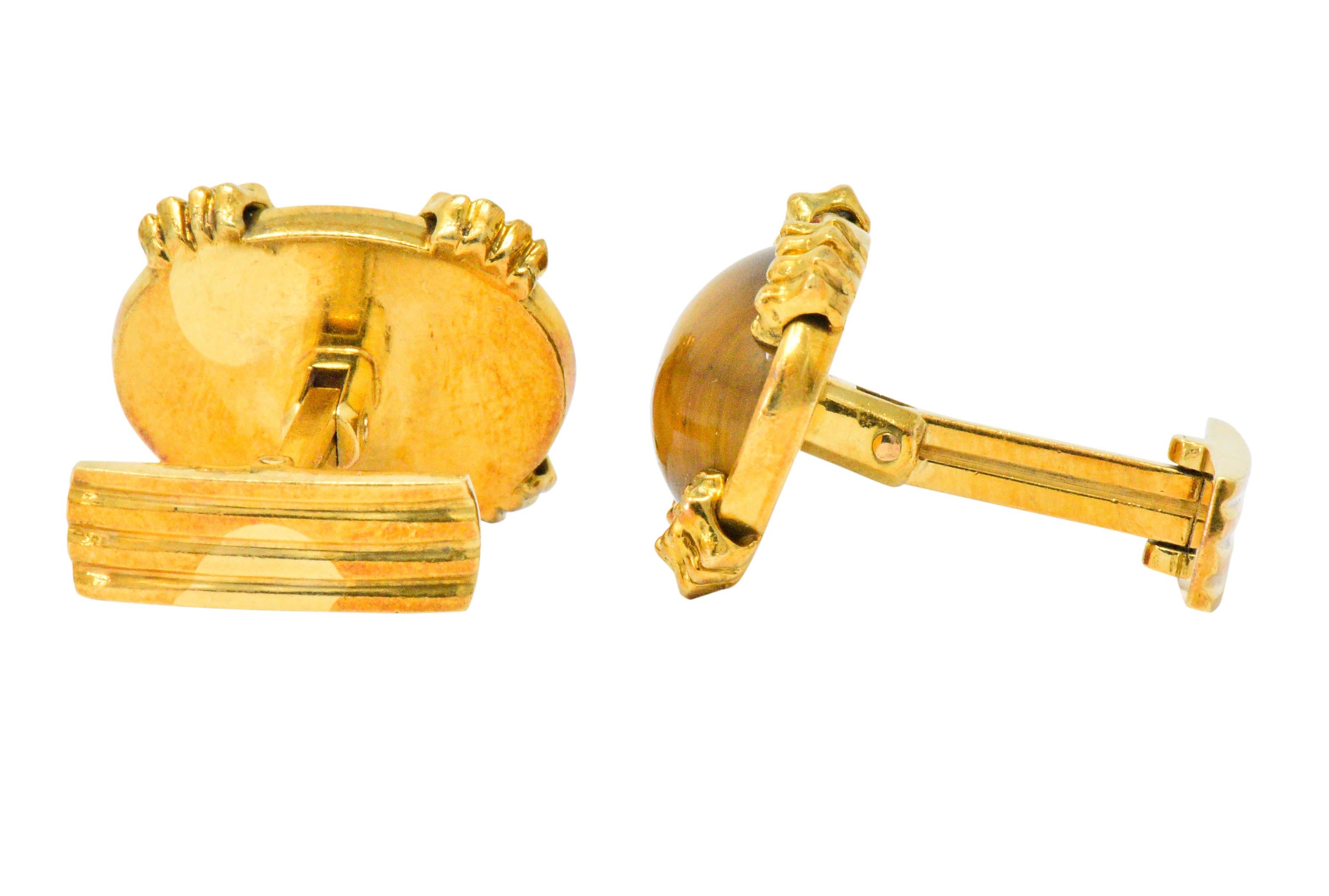 Contemporary Vintage Tiger's Eye Cabochon 18 Karat Gold Clawed Men's Cufflinks