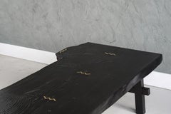 Contemporary Torii Slab Coffee Table in Burnt Cedar & Brass by Ordinal Indicator