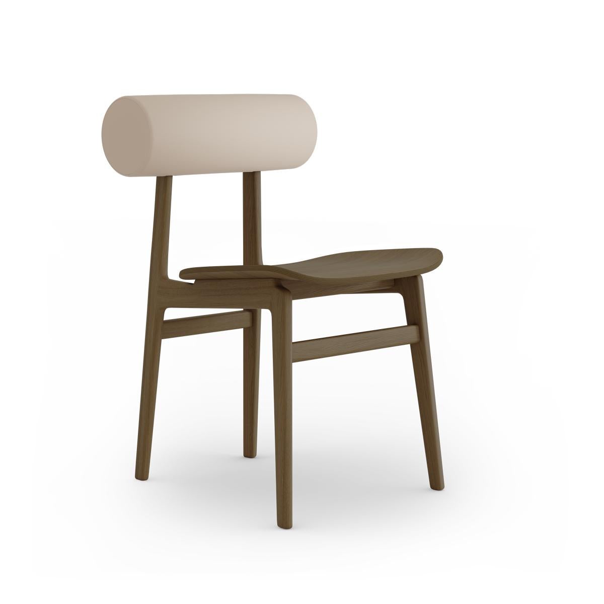 Totem Chair
Signed by Kristian Sofus Hansen and Tommy Hyldahl for Norr11. 

Model shown on the main picture: 
Wood: Light Smoked Oak
Back: Leather, Sorrenson (Terra Lime) 

Chair 
W 46 cm / D 53 cm / H 76 cm / SH 46 cm
Back rest ∅ 15 cm


Wood types