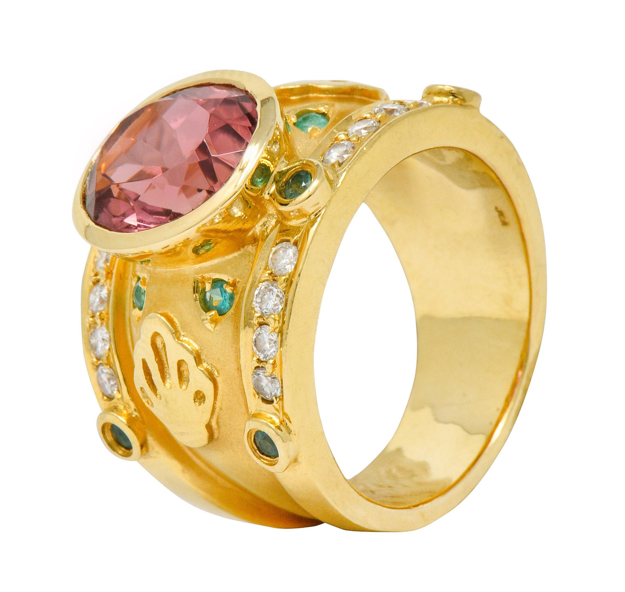 Contemporary Tourmaline Emerald Diamond 18 Karat Gold Statement Ring 7