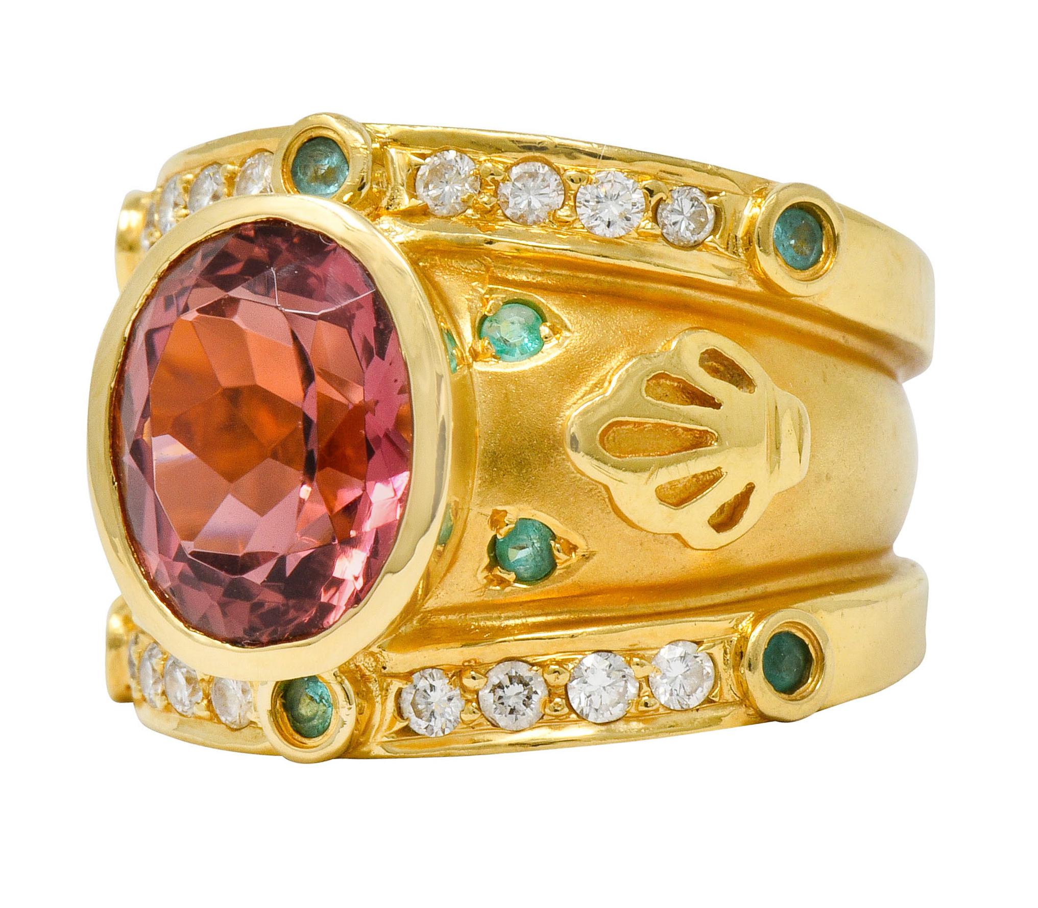 Contemporary Tourmaline Emerald Diamond 18 Karat Gold Statement Ring 1