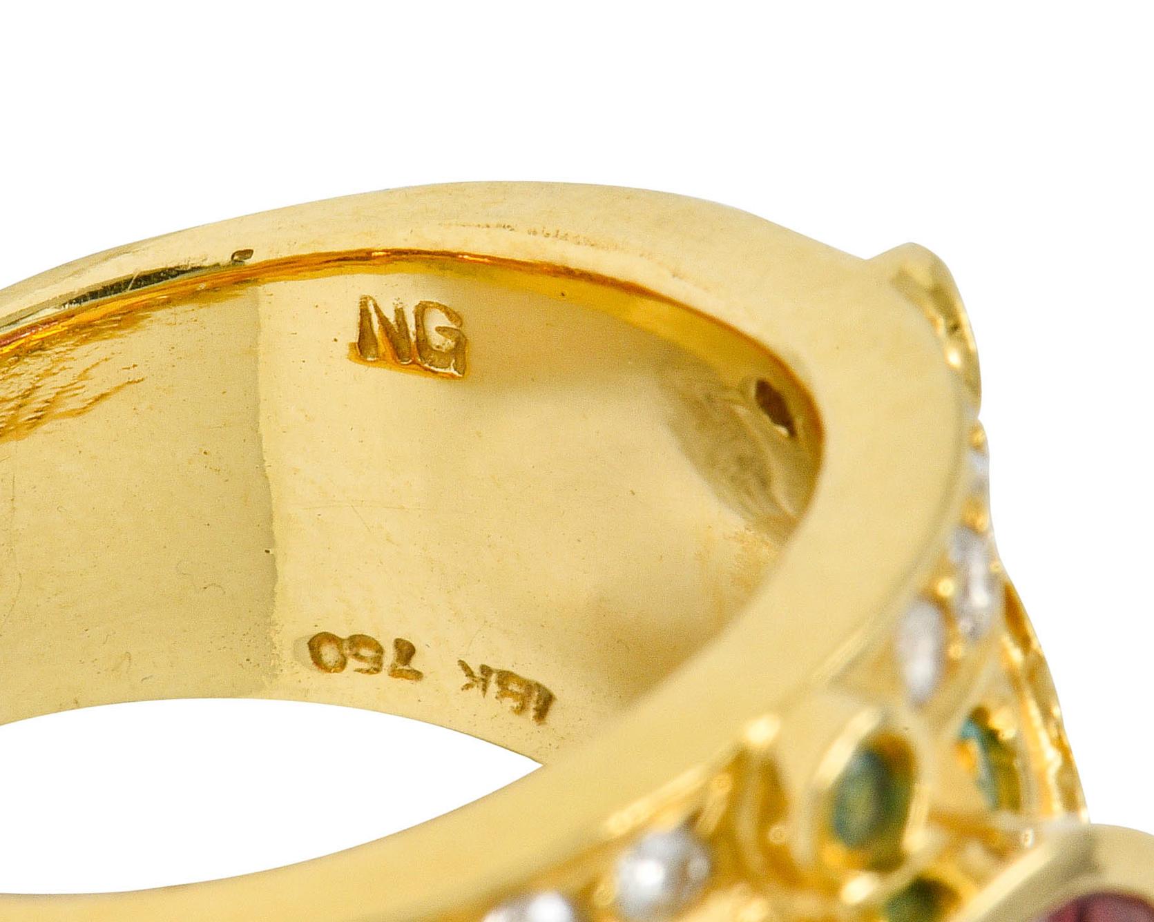 Contemporary Tourmaline Emerald Diamond 18 Karat Gold Statement Ring 3