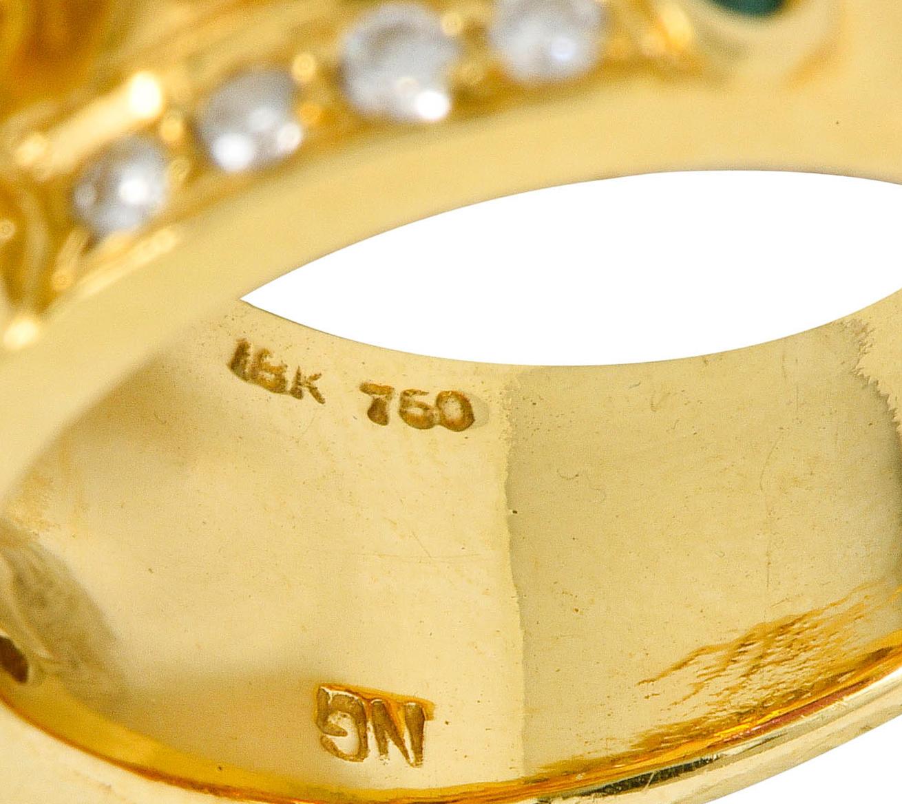 Contemporary Tourmaline Emerald Diamond 18 Karat Gold Statement Ring 4