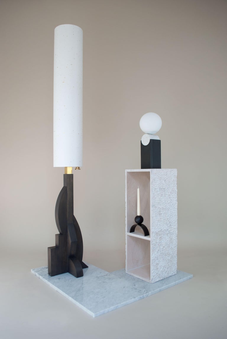 Contemporary Tower Floor Lamp with Geometric Oak Base and ... You can choose the classic or tree design according to your preference.