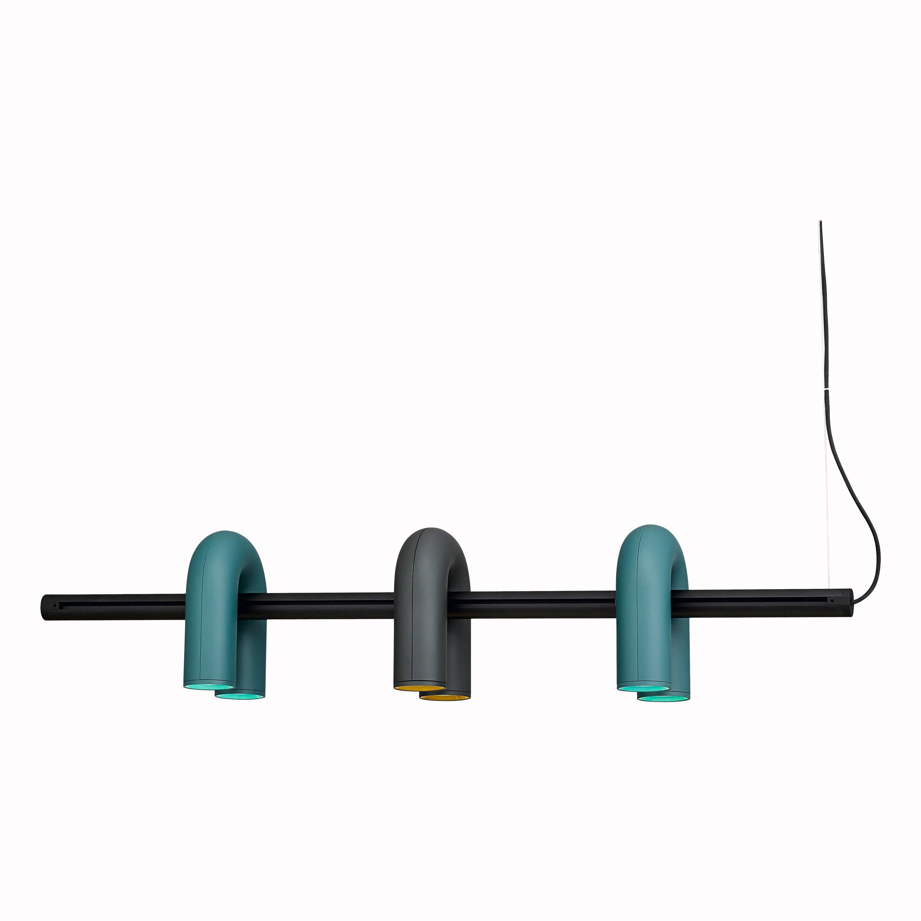 Contemporary Track Lights 'Cirkus' by AGO, Rail x 2 green, 1 charcoal For Sale