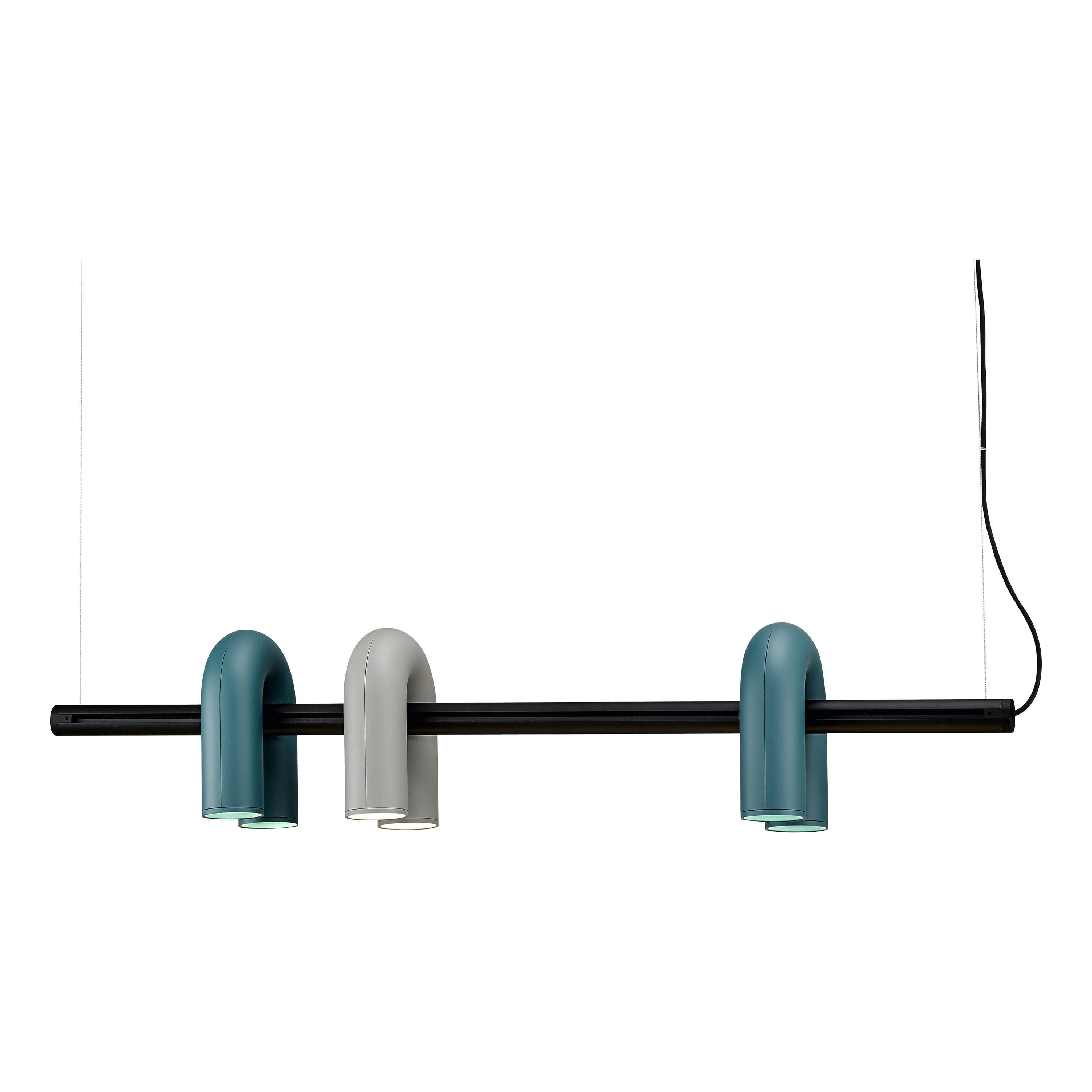 Contemporary Track Lights 'Cirkus' by AGO, Rail x 2 green, 1 gray