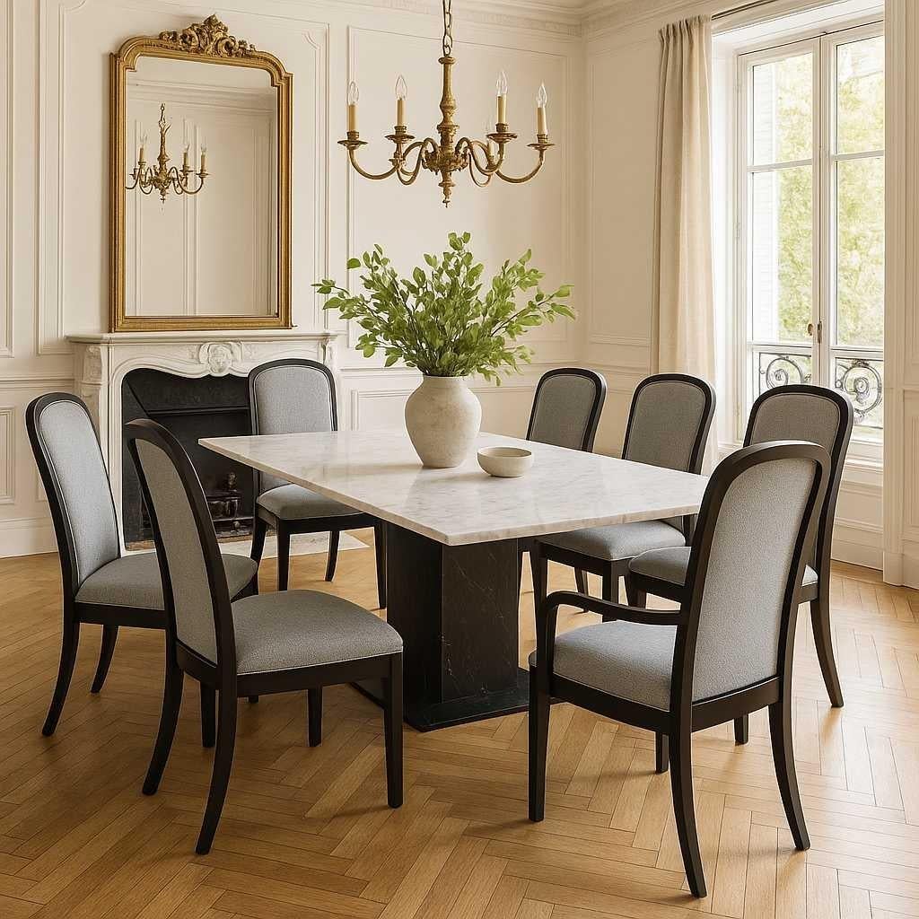 Contemporary Traditional Dining Chairs, Set of Six, Reupholstered and Refinished en vente 2