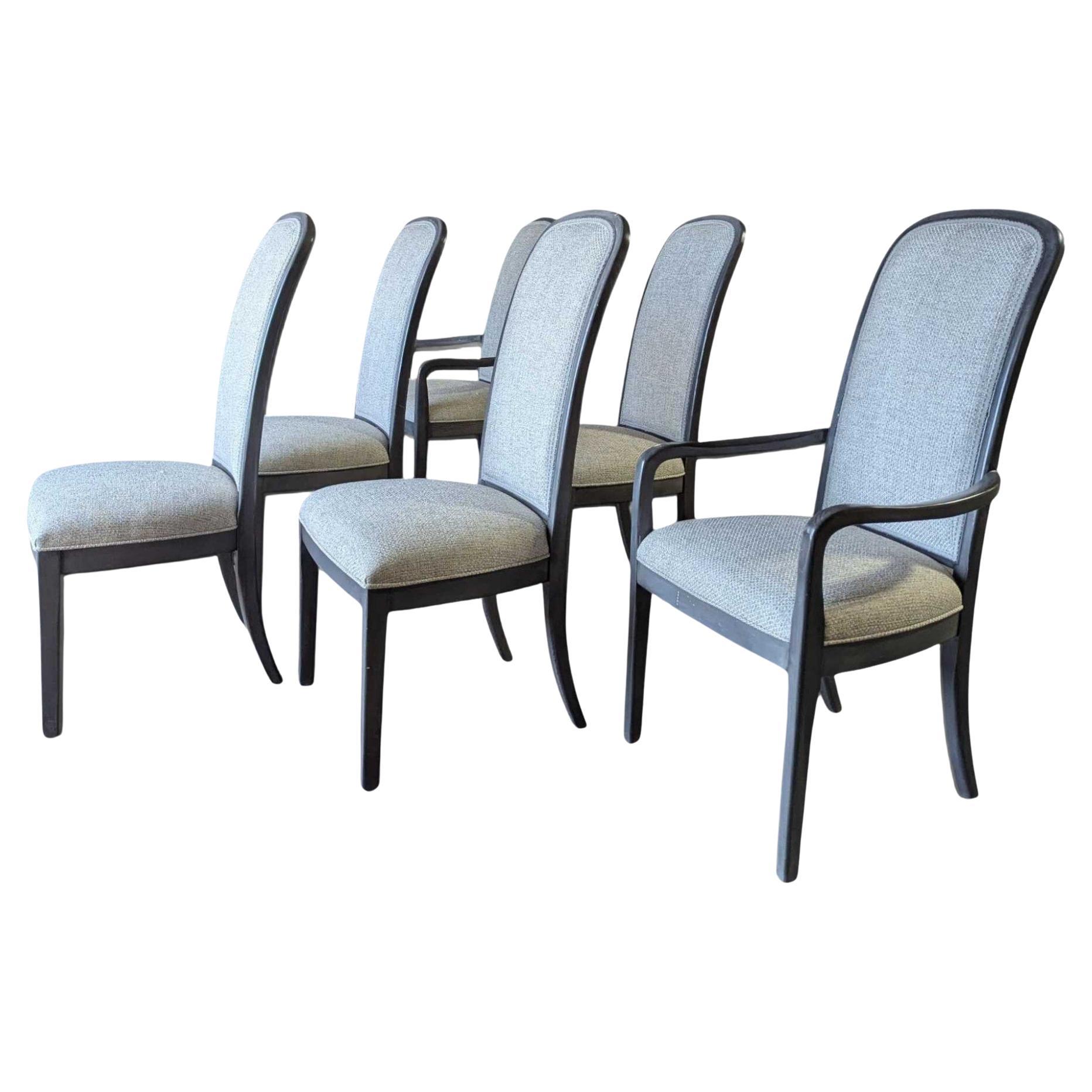 Contemporary Traditional Dining Chairs, Set of Six, Reupholstered and Refinished