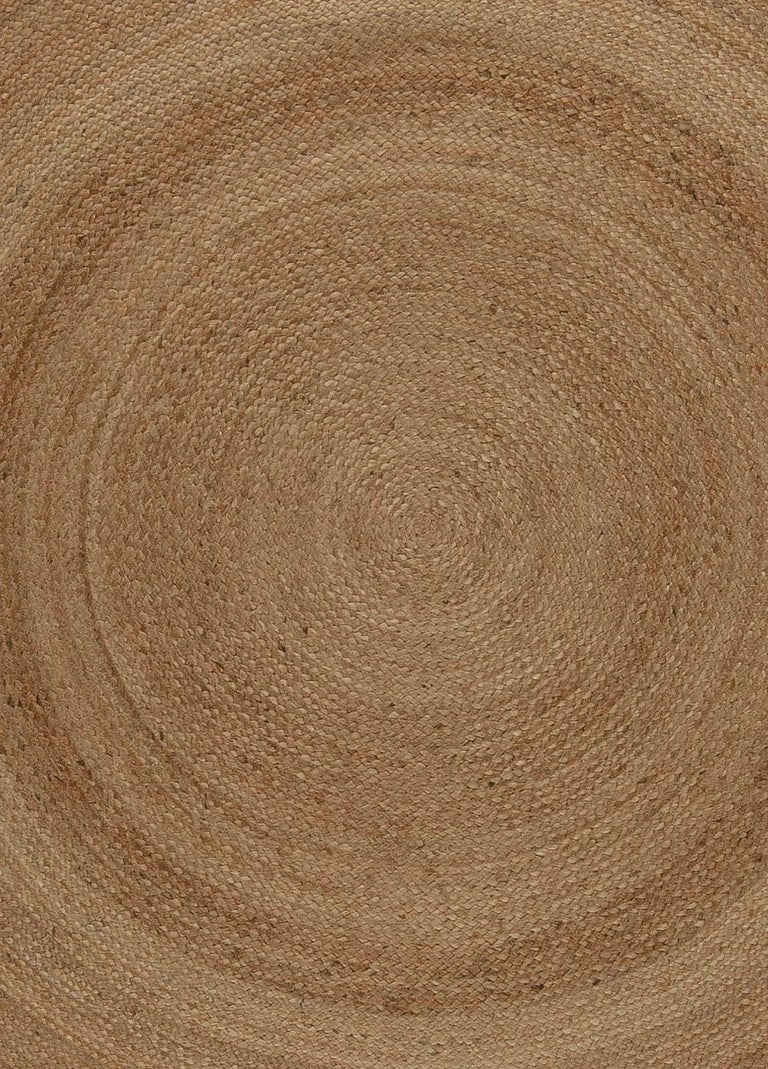 Contemporary Traditional European, Jute Braided Circular Soft Brown Rug