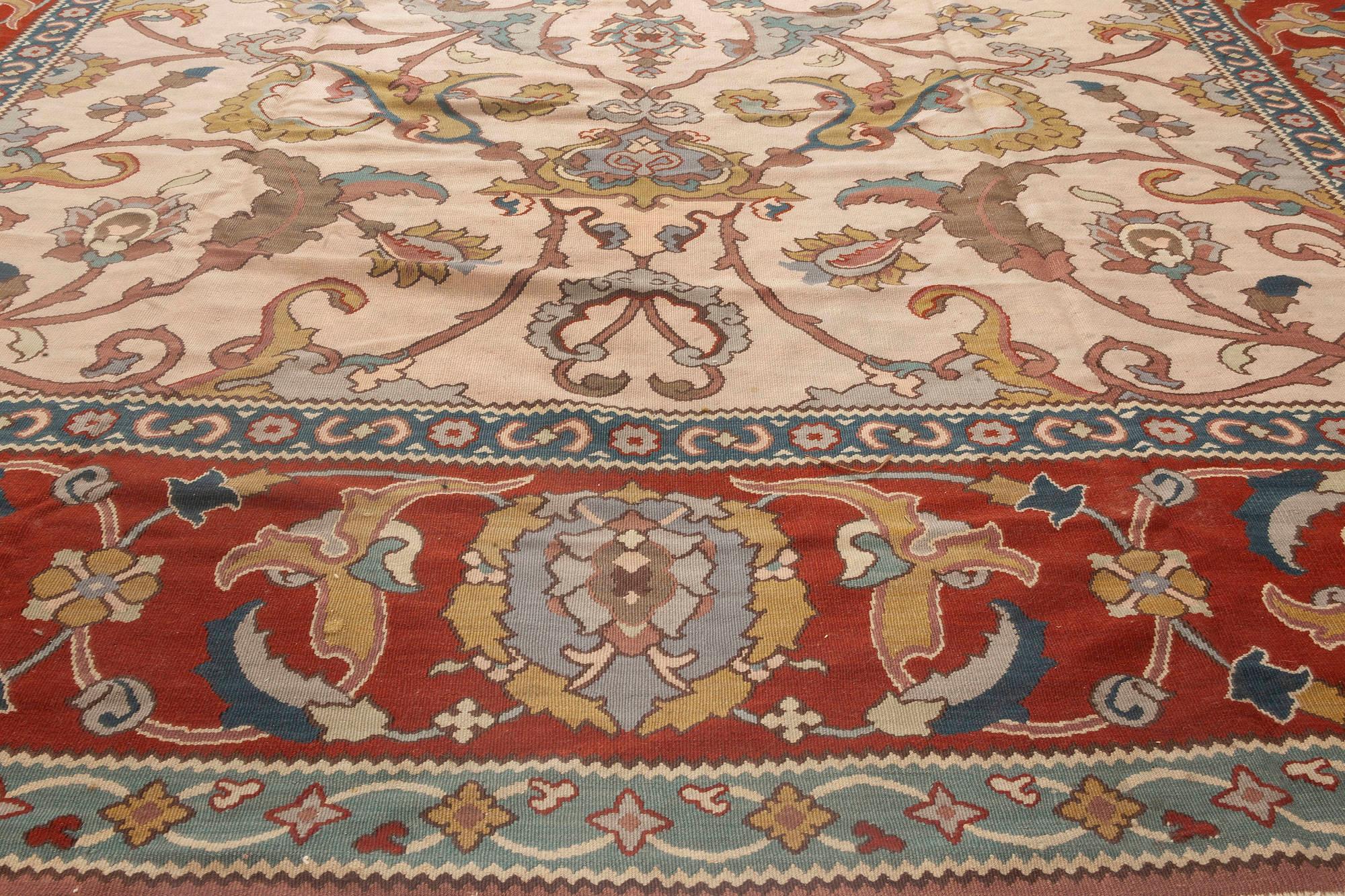 Hand-Knotted Contemporary Traditional Floral Design Flat-Weave Wool Rug by Doris Leslie Blau For Sale
