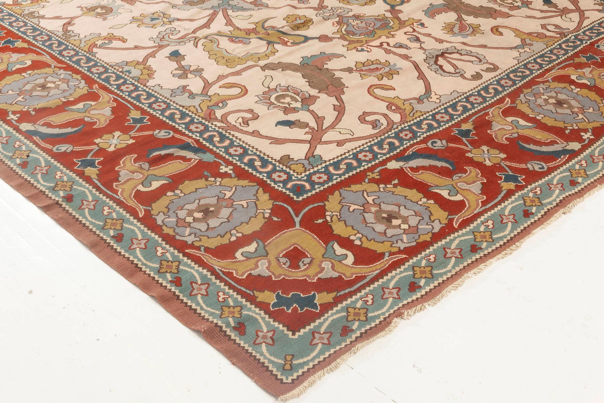 Contemporary Traditional Floral Design Flat-Weave Wool Rug by Doris Leslie Blau For Sale 1