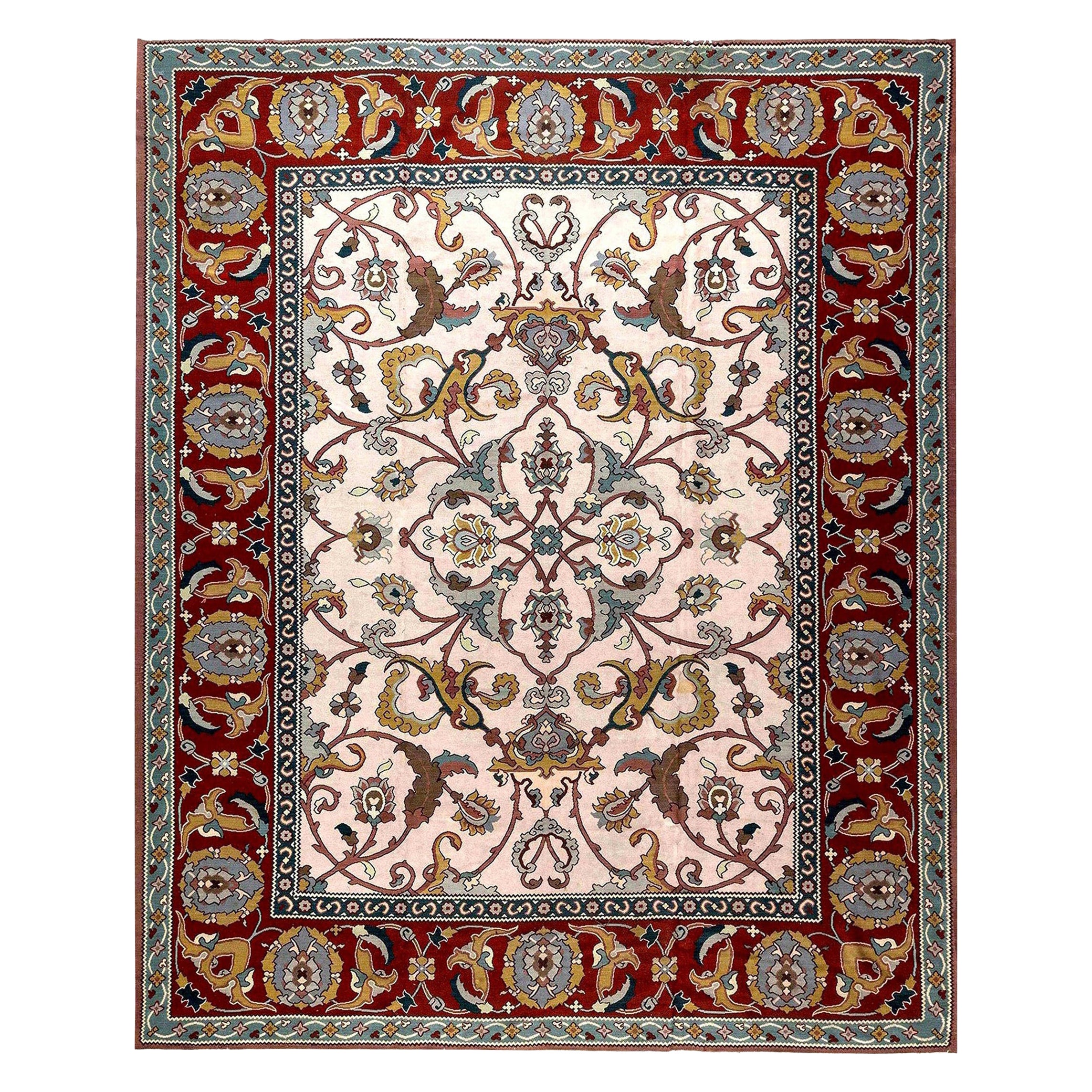 Contemporary Traditional Floral Design Flat-Weave Wool Rug by Doris Leslie Blau For Sale