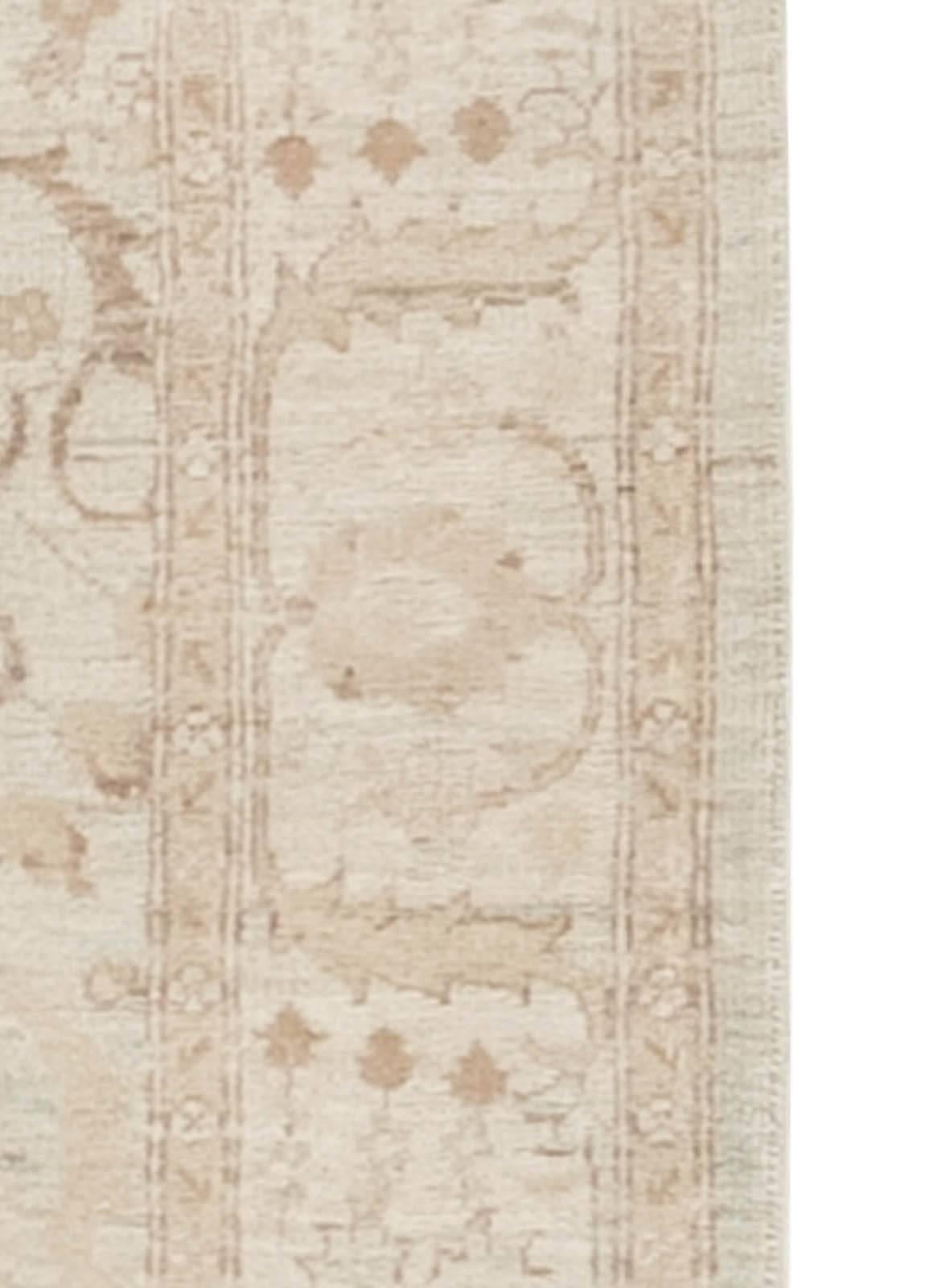 Hand-Knotted Contemporary Traditional Inspired Tabriz Ivory Wool Runner by Doris Leslie Blau For Sale