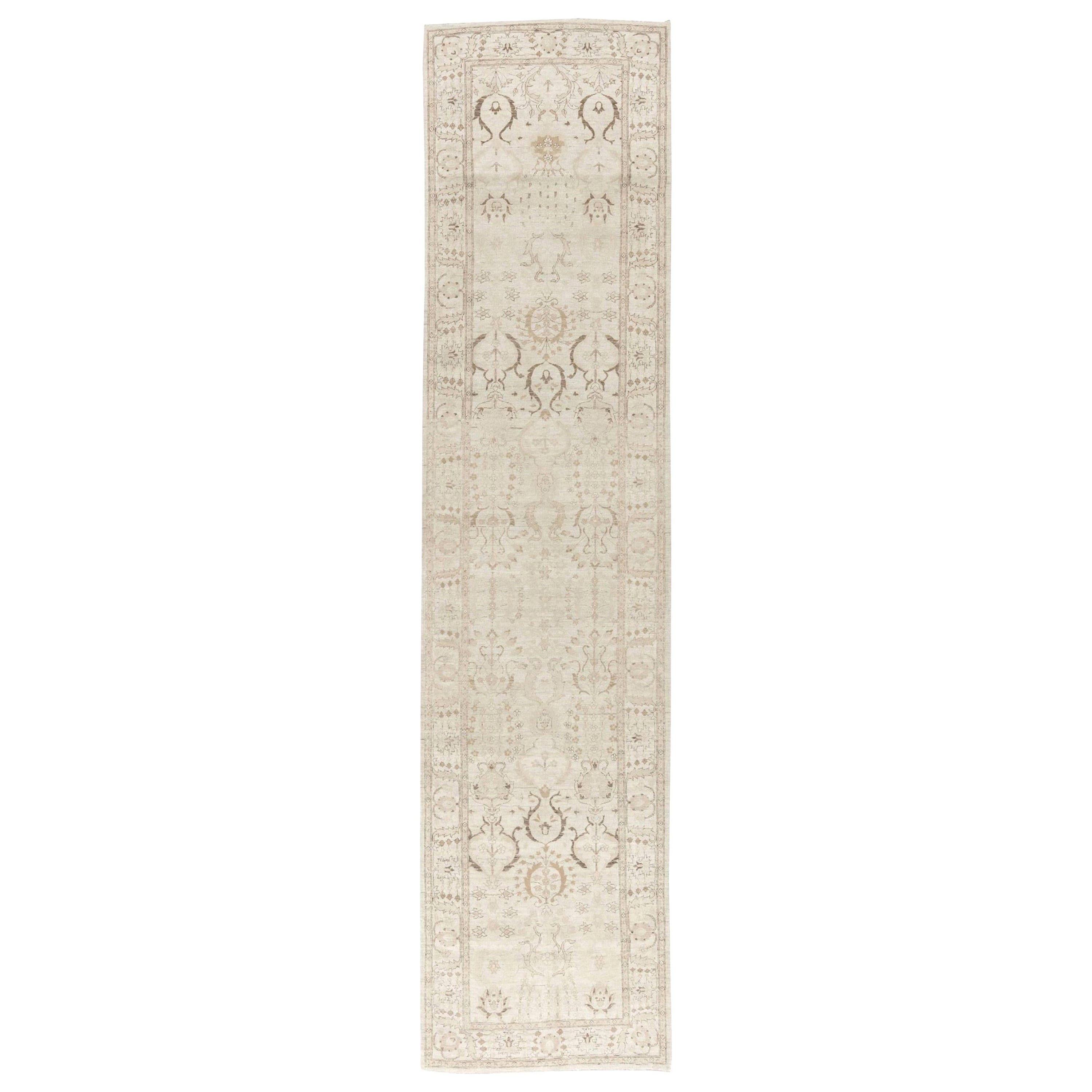 Contemporary Traditional Inspired Tabriz Ivory Wool Runner by Doris Leslie Blau For Sale