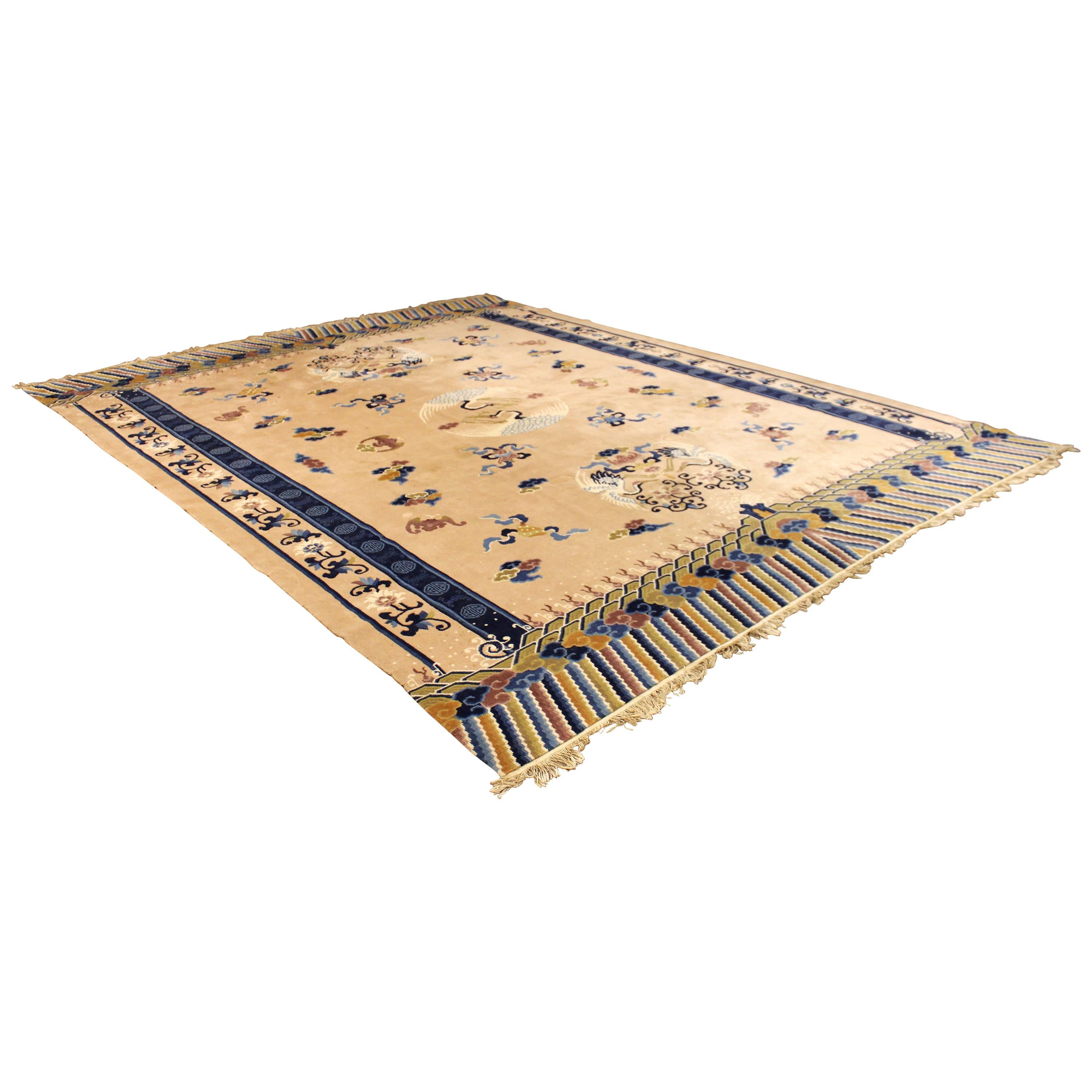 Contemporary Traditional Modernist Massive Silk Rectangular Area Rug Carpet Blue im Angebot