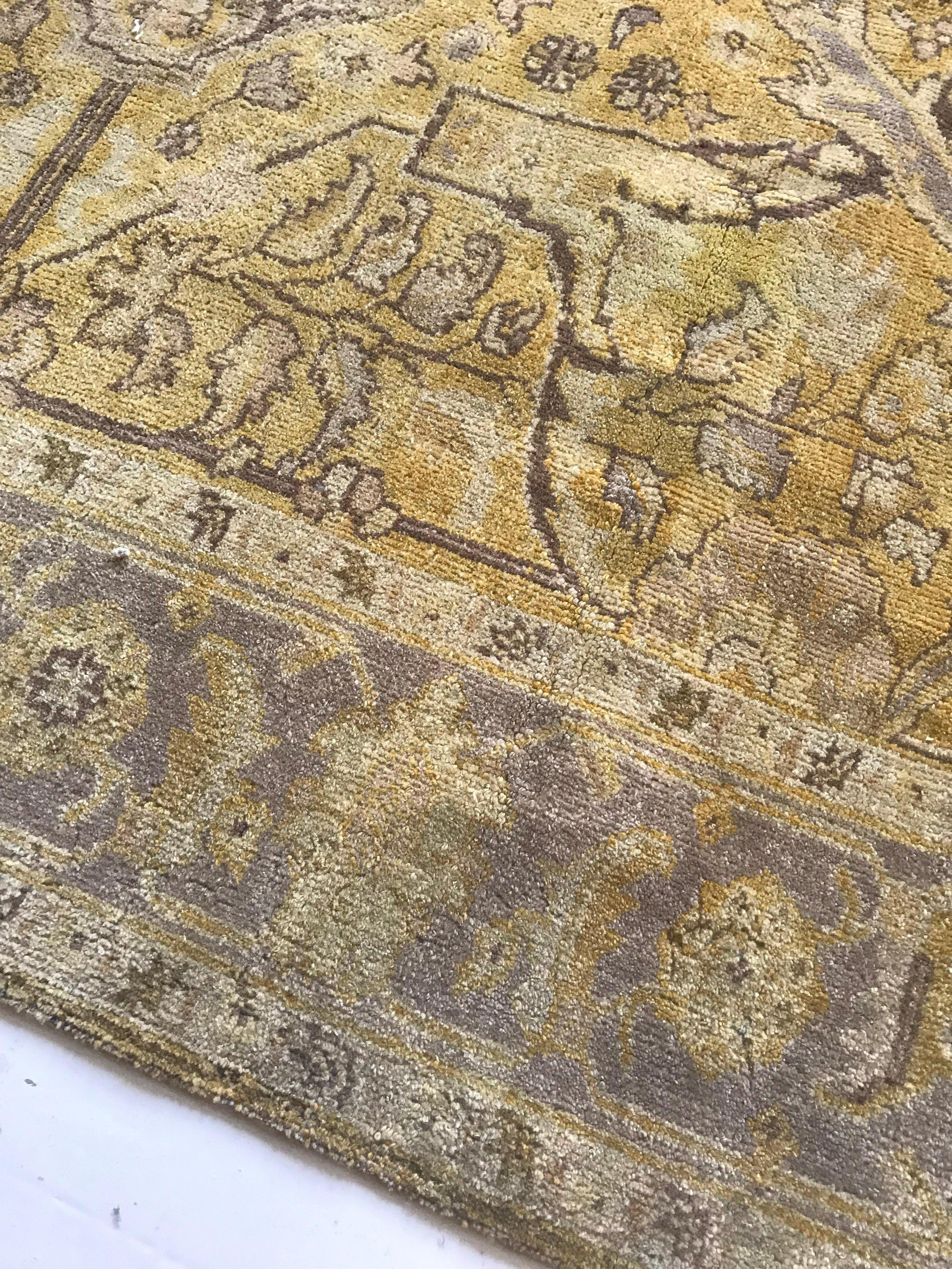 Modern Contemporary Traditional Oriental Inspired Yellow Wool Rug by Doris Leslie Blau For Sale