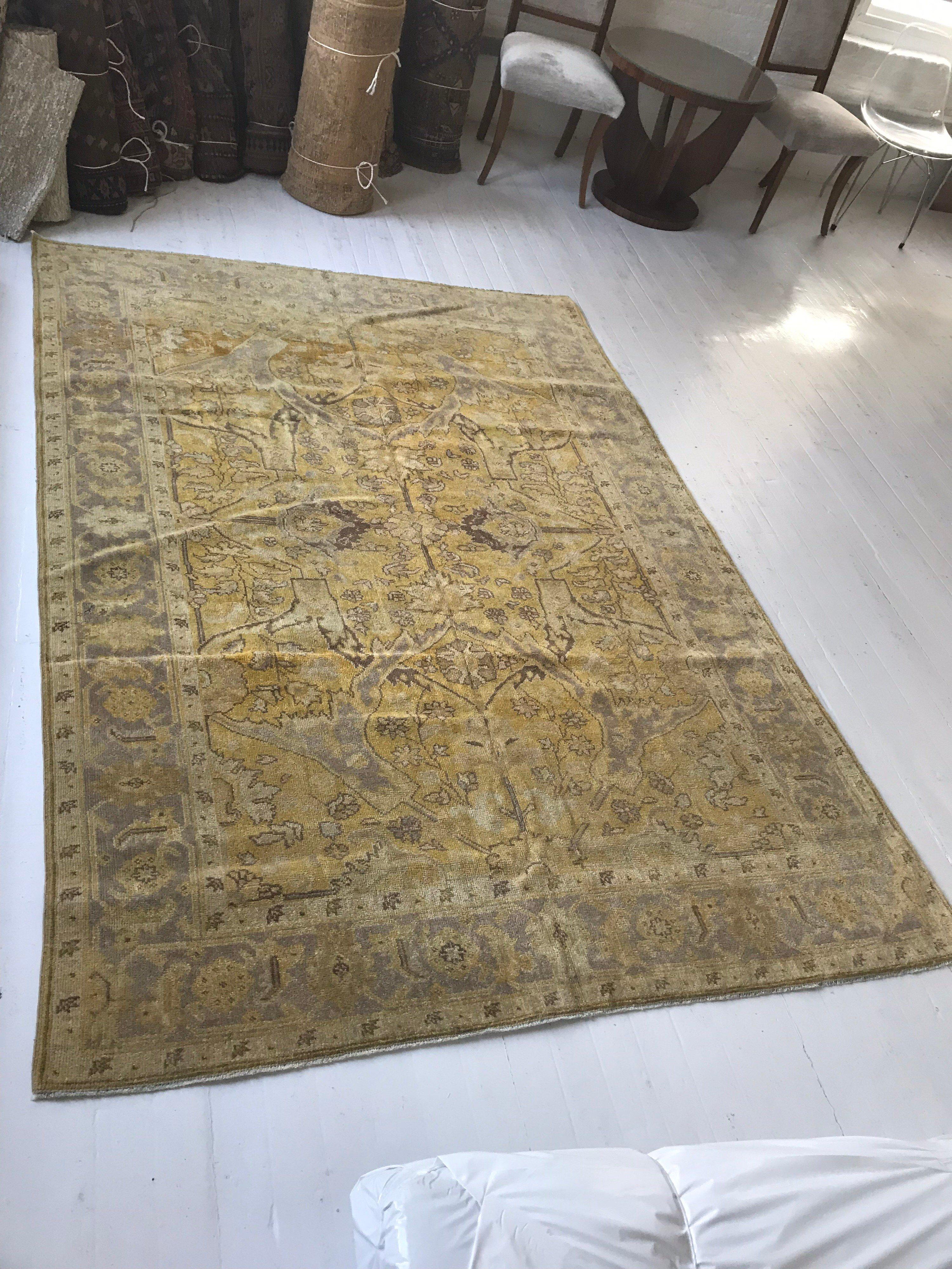Central Asian Contemporary Traditional Oriental Inspired Yellow Wool Rug by Doris Leslie Blau For Sale