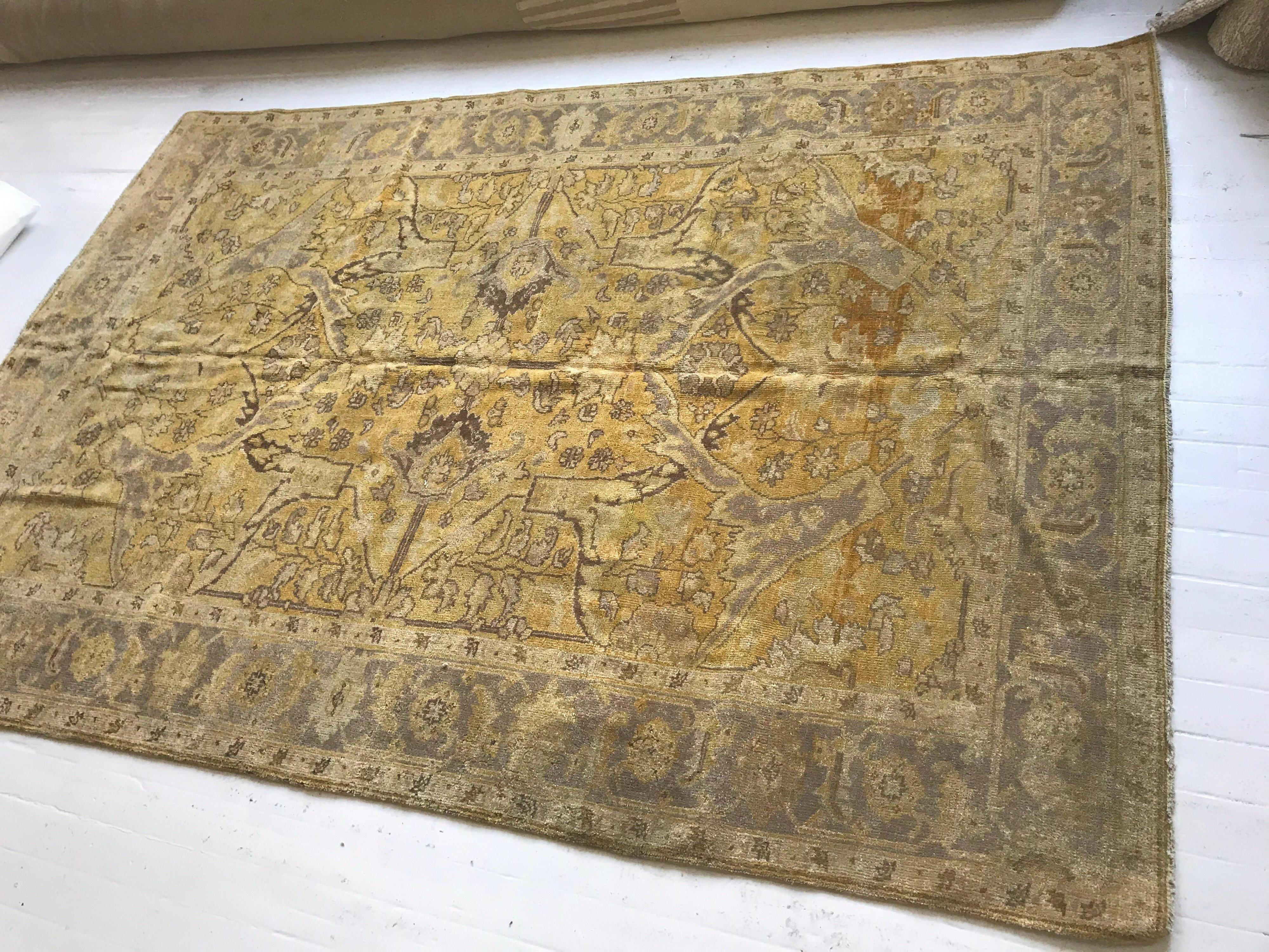 Hand-Knotted Contemporary Traditional Oriental Inspired Yellow Wool Rug by Doris Leslie Blau For Sale