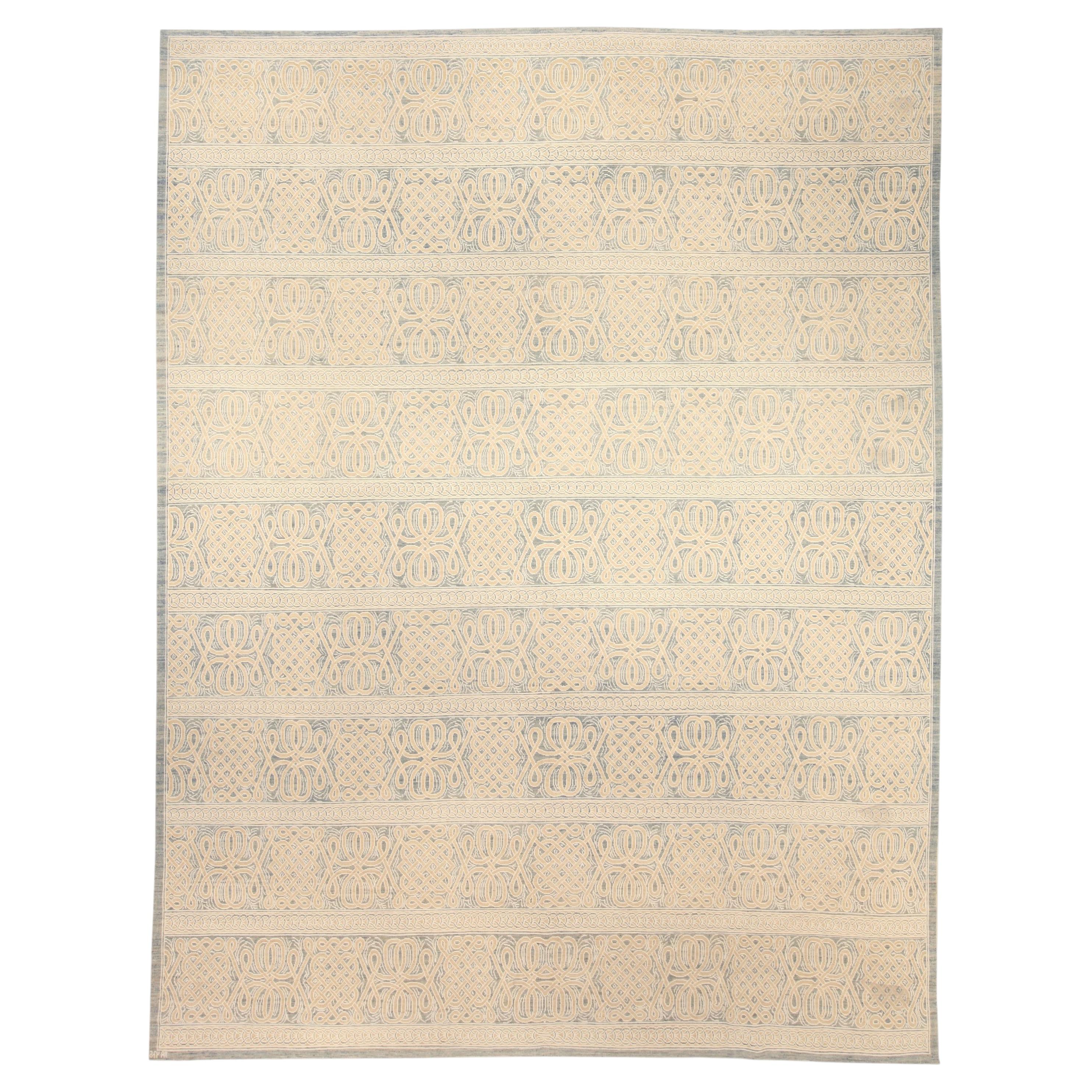 Moderner traditioneller Teppich aus Sultanabad, beige mit Blau – „Vespero“ im Angebot