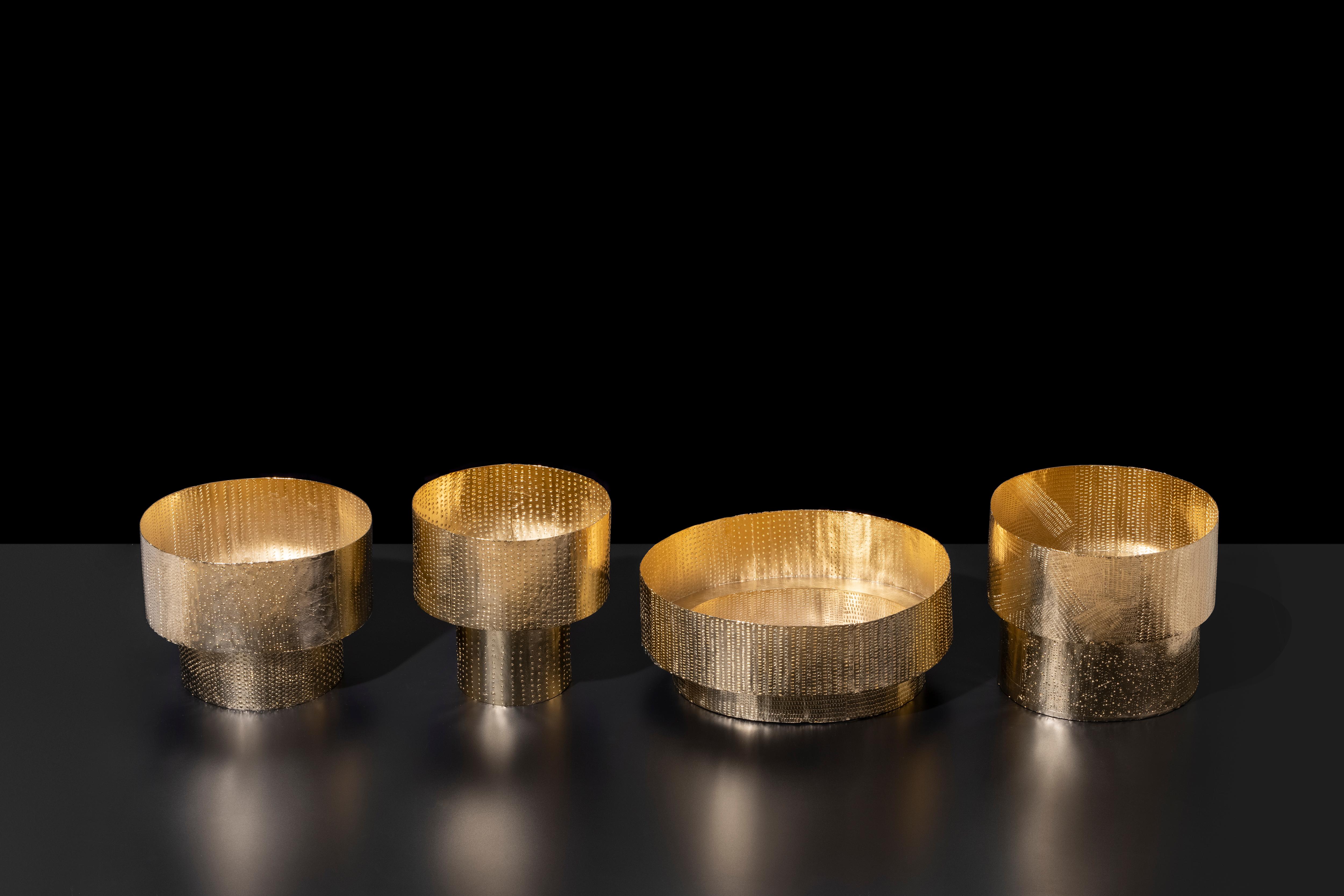 Hand-Crafted Contemporary Transition of Traces Ornament gold plated brass For Sale