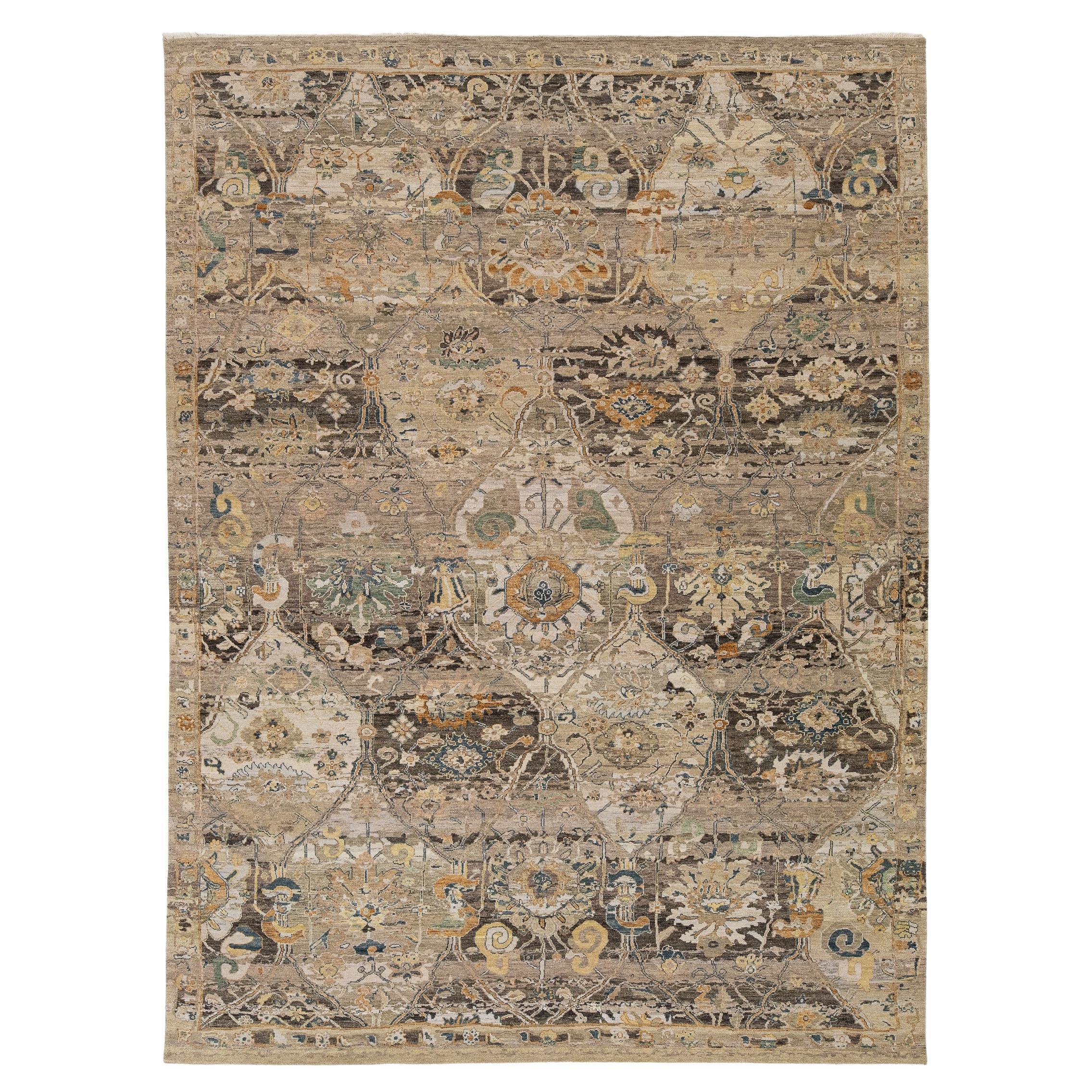 Contemporary Transitional Area Rug - Hand-Knotted Wool in Sand, Mocha, and Ochre