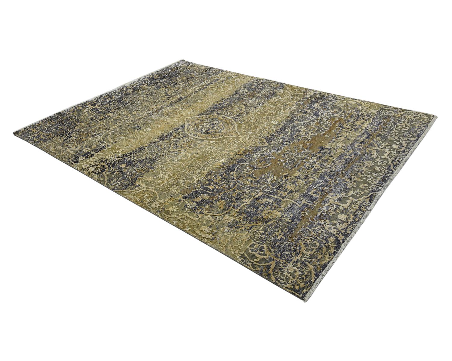 Contemporary Transitional Hand Knotted Wool Green Area Rug For Sale 4