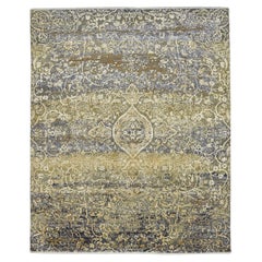 Contemporary Transitional Hand Knotted Wool Green Area Rug
