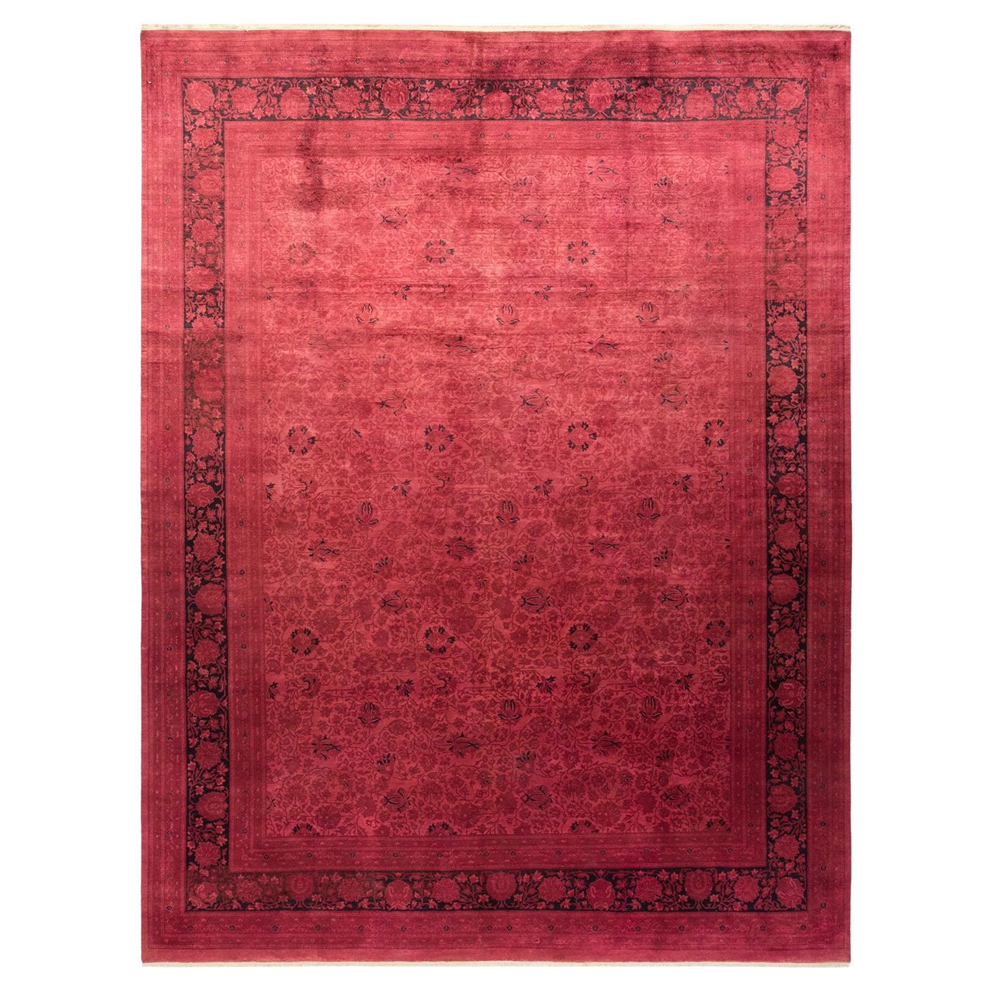 Contemporary Transitional Hand Knotted Wool Red Area Rug 