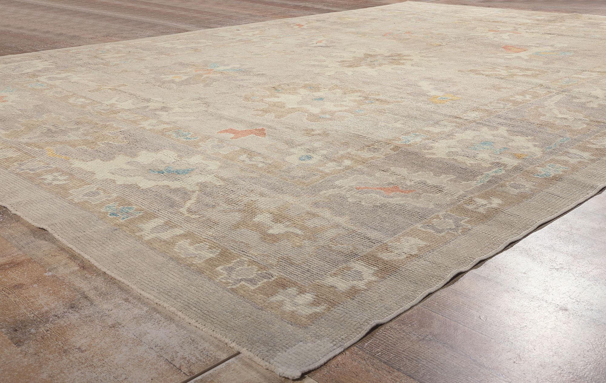 Modern Oushak Turkish Rug, Biophilic Design Meets Subtle Shibui For Sale 1