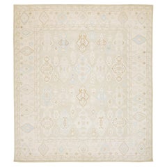 Contemporary Transitional Oushak Style Area Rug - Neutral Pastel Turkish Design