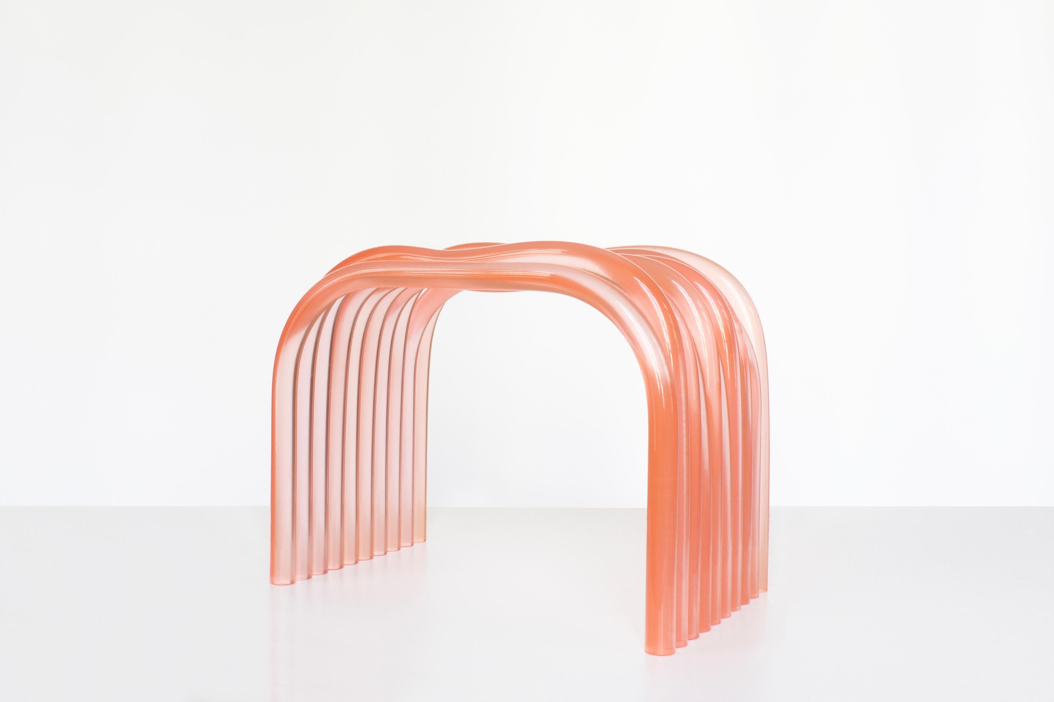 The Stool is the central piece of the Boudins Collection, a series of handcrafted functional objects that surprise and stand out by their sculptural shapes and transparent colorful palette. The Boudins pieces are iconic, yet functional and easily