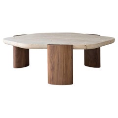 Contemporary Travertine and Walnut Coffee Table, Lob by Christophe Delcourt