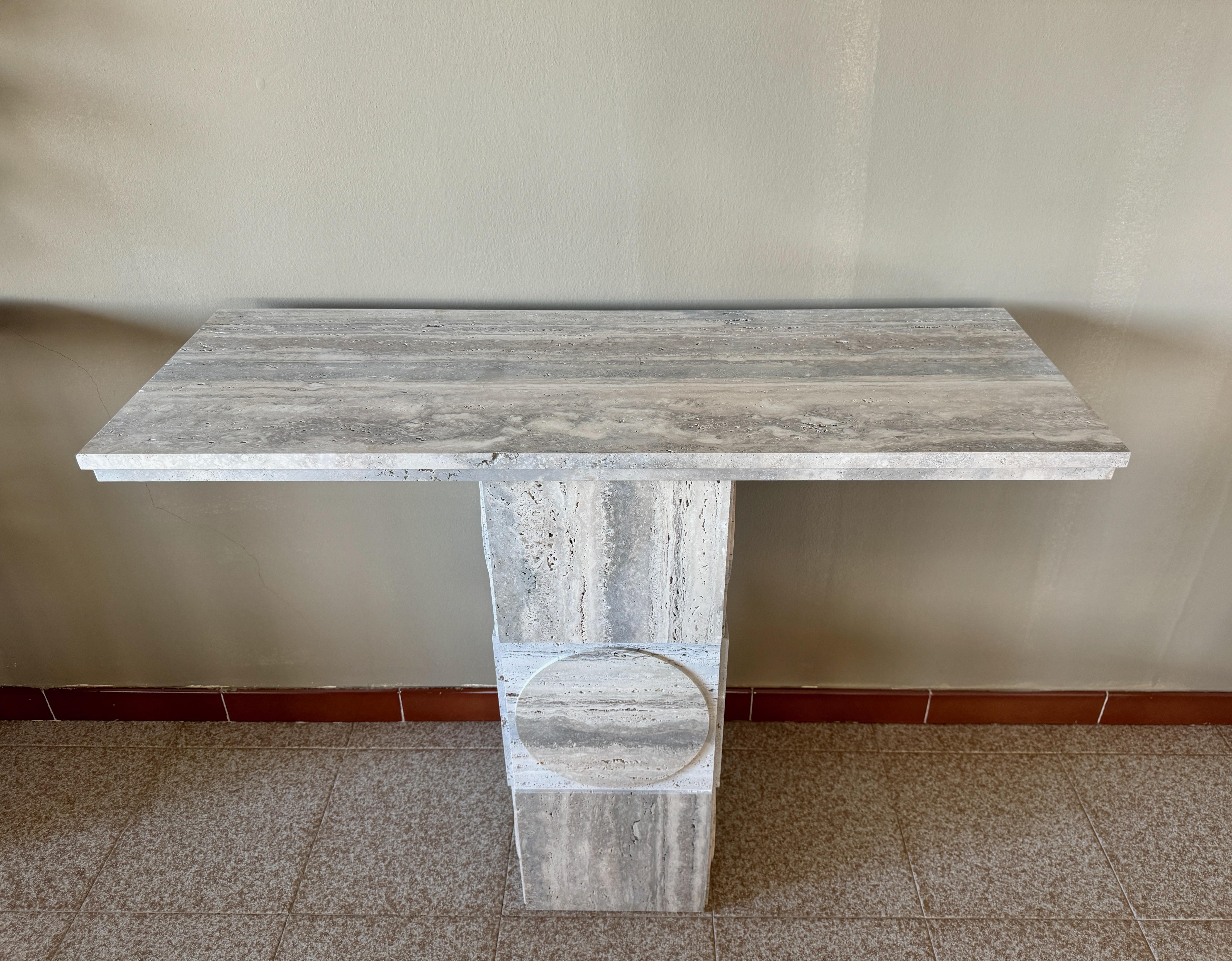 Mid-Century Modern Contemporary Travertine Console Table For Sale