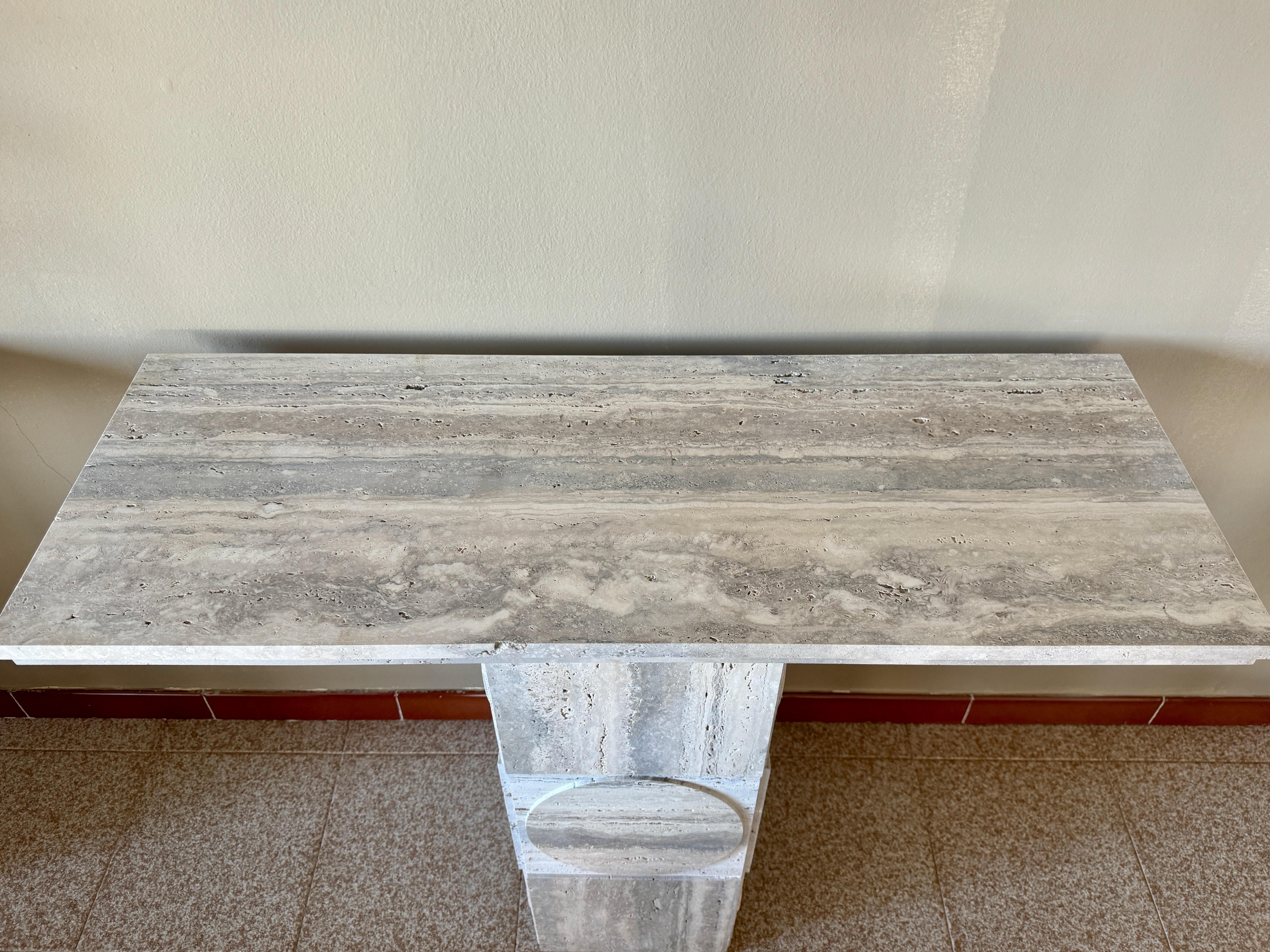 Italian Contemporary Travertine Console Table For Sale