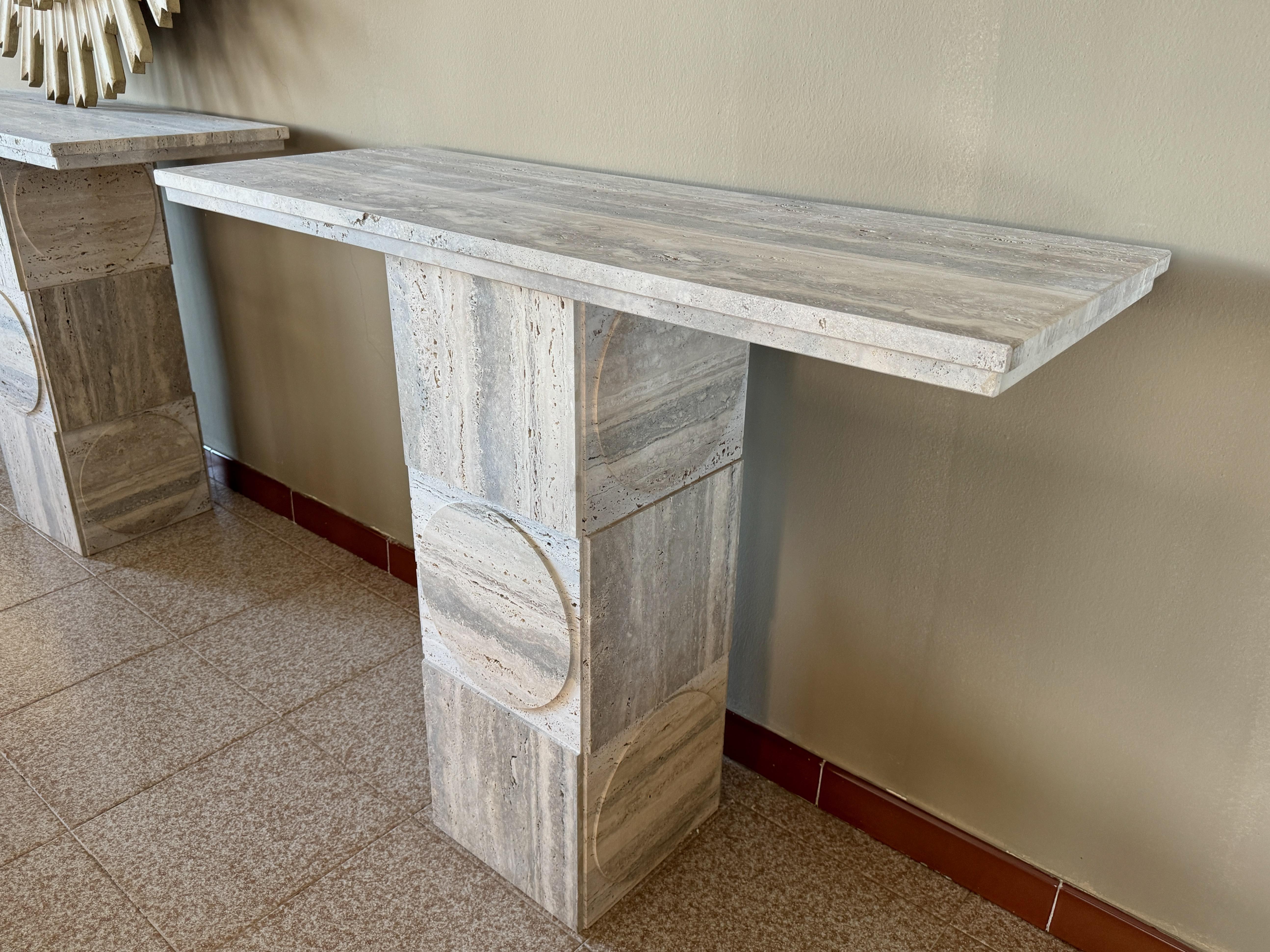 Contemporary Travertine Console Table For Sale 1